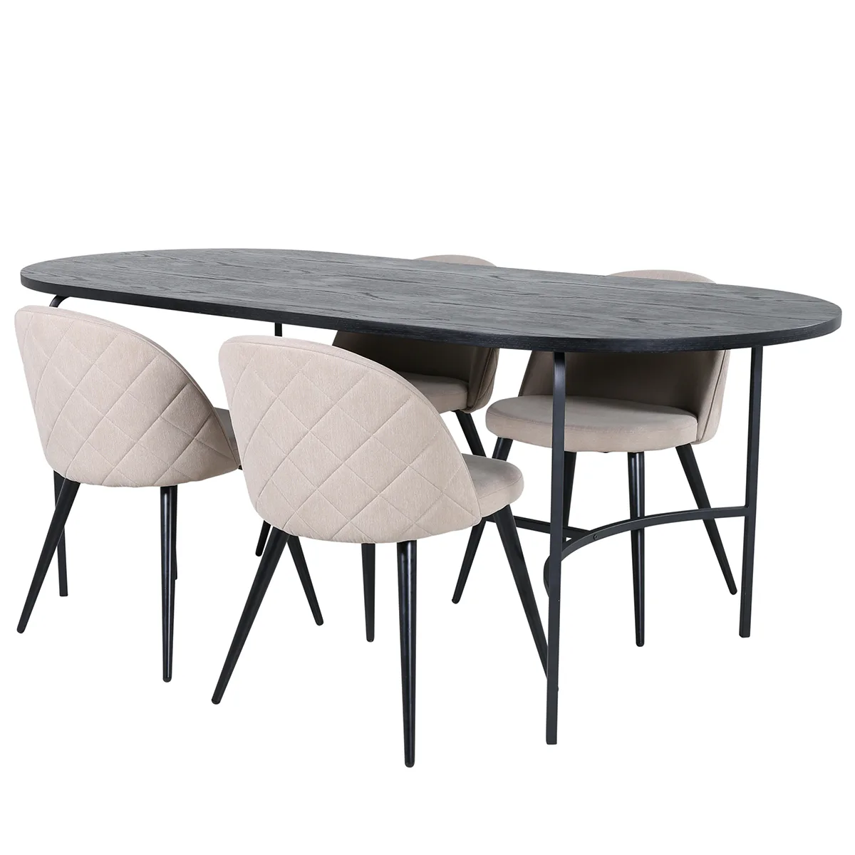 Skate Oval Dining Table - Black / Black Veneer+Velvet Stitc Polyester/Beige