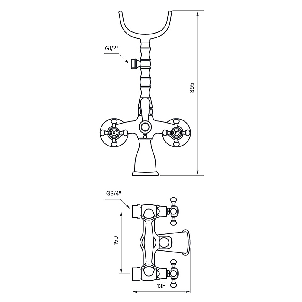 Badkarsblandare Tapwell Classic FBLV 023-150 med Handdusch