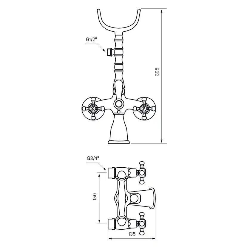 Badkarsblandare Tapwell Classic FBLV 023-150 med Handdusch