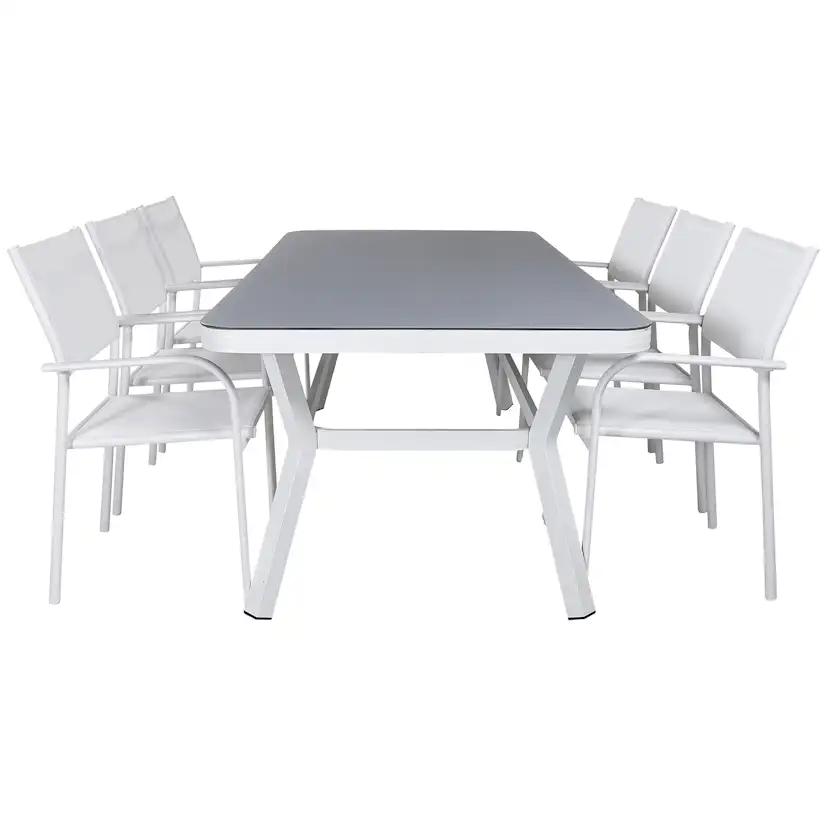Matgrupp Venture Home Virya 160x90 med 6 Santorini Stapelstolar
