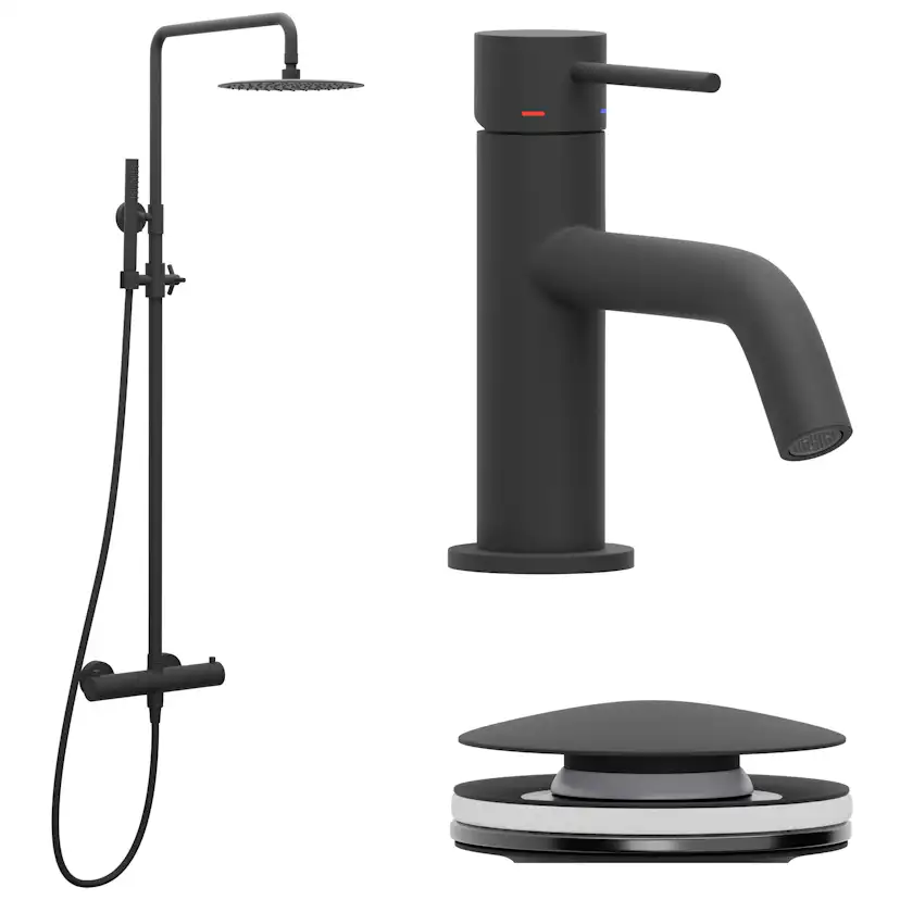 Blandarpaket Scandtap Takduschset Steel Pleasure 2 med Tvättställsblandare Voyage Coal