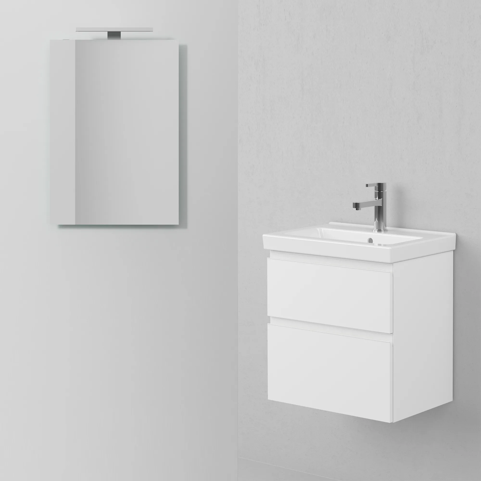 Möbelpaket INR Viskan Grip med Spegel Feel, Grepplist och Tvättställ med 2 lådor