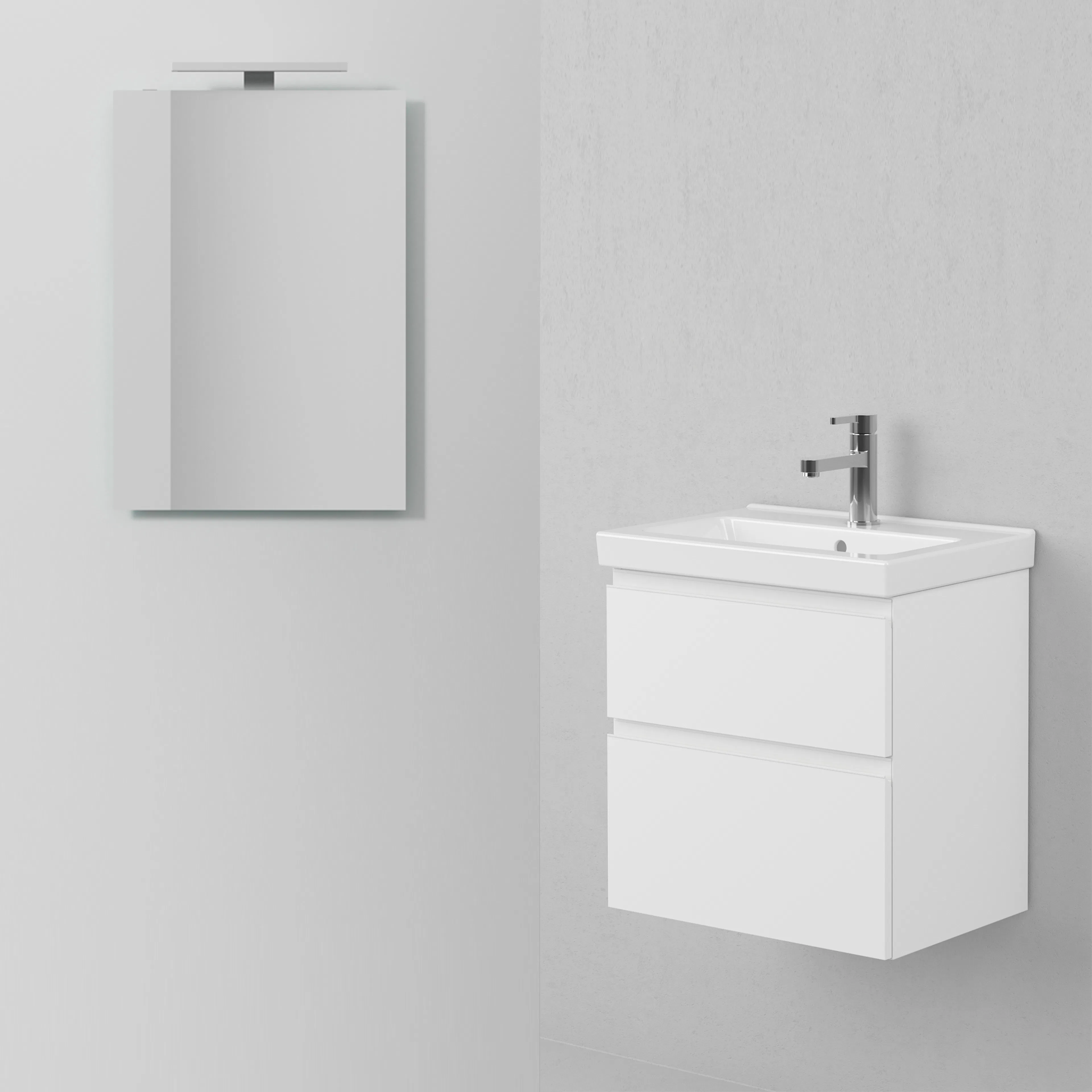 Möbelpaket INR Viskan Grip med Spegel Feel, Grepplist och Tvättställ med 2 lådor