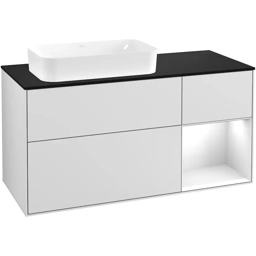Tvättställsskåp Villeroy & Boch Finion med 3 Lådor Hylla och Bänkskiva för Ocentrerat Fristående Tvättställ