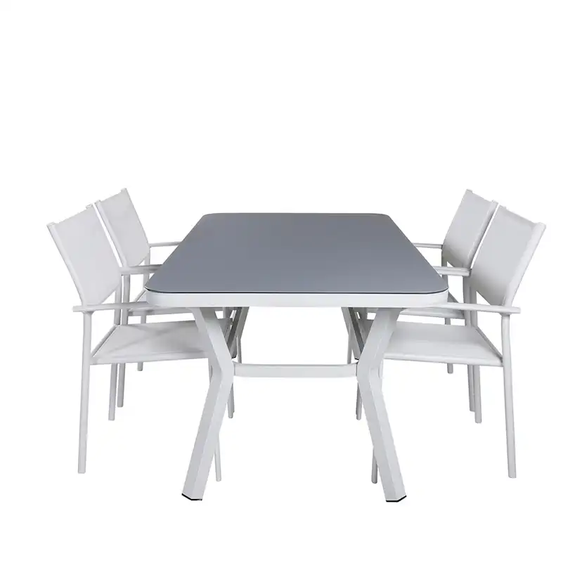 Matgrupp Venture Home Vyn Vit med 4 Samba Stapelbara Matstolar