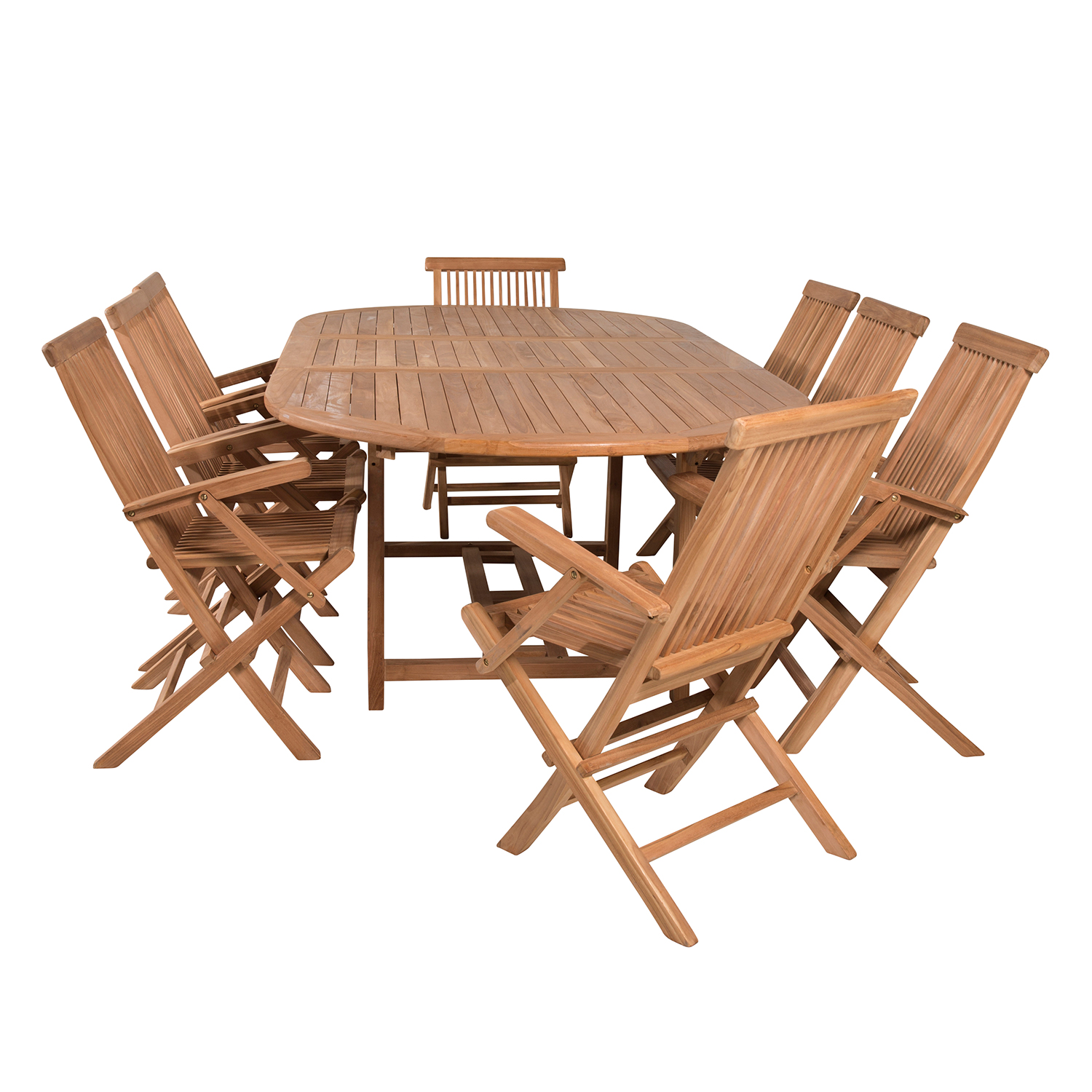 Matgrupp Venture Home Kenya 180-240x120 Teak med 8 Fällbara Stolar med Armstöd