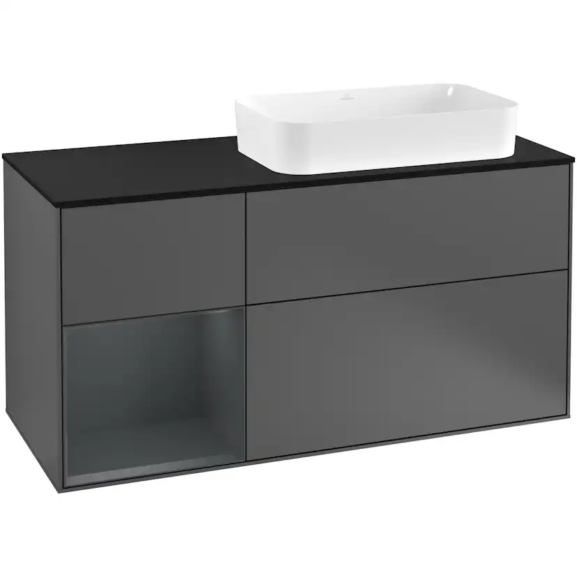 Tvättställsskåp Villeroy & Boch Finion med 3 Lådor Hylla och Bänkskiva för Ocentrerat Fristående Tvättställ