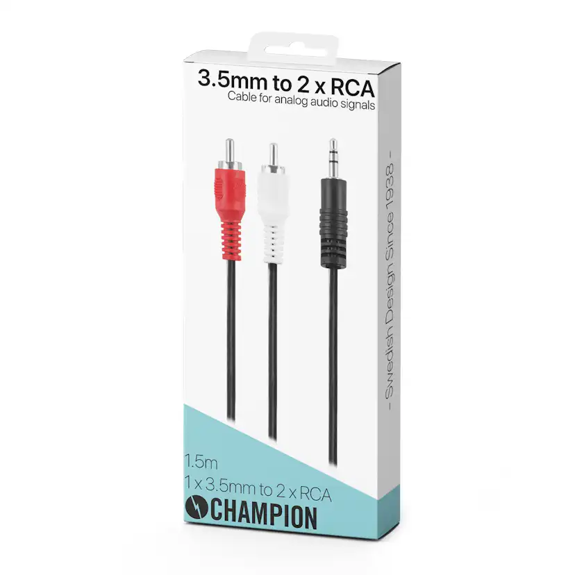 Ljudkabel Champion 3,5mm - 2 RCA Hane-Hane 1.5m