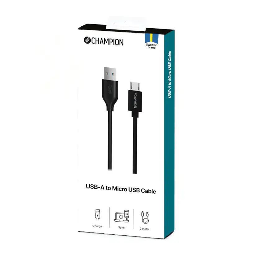 USB-A Champion till Micro-USB Kabel 1m Svart
