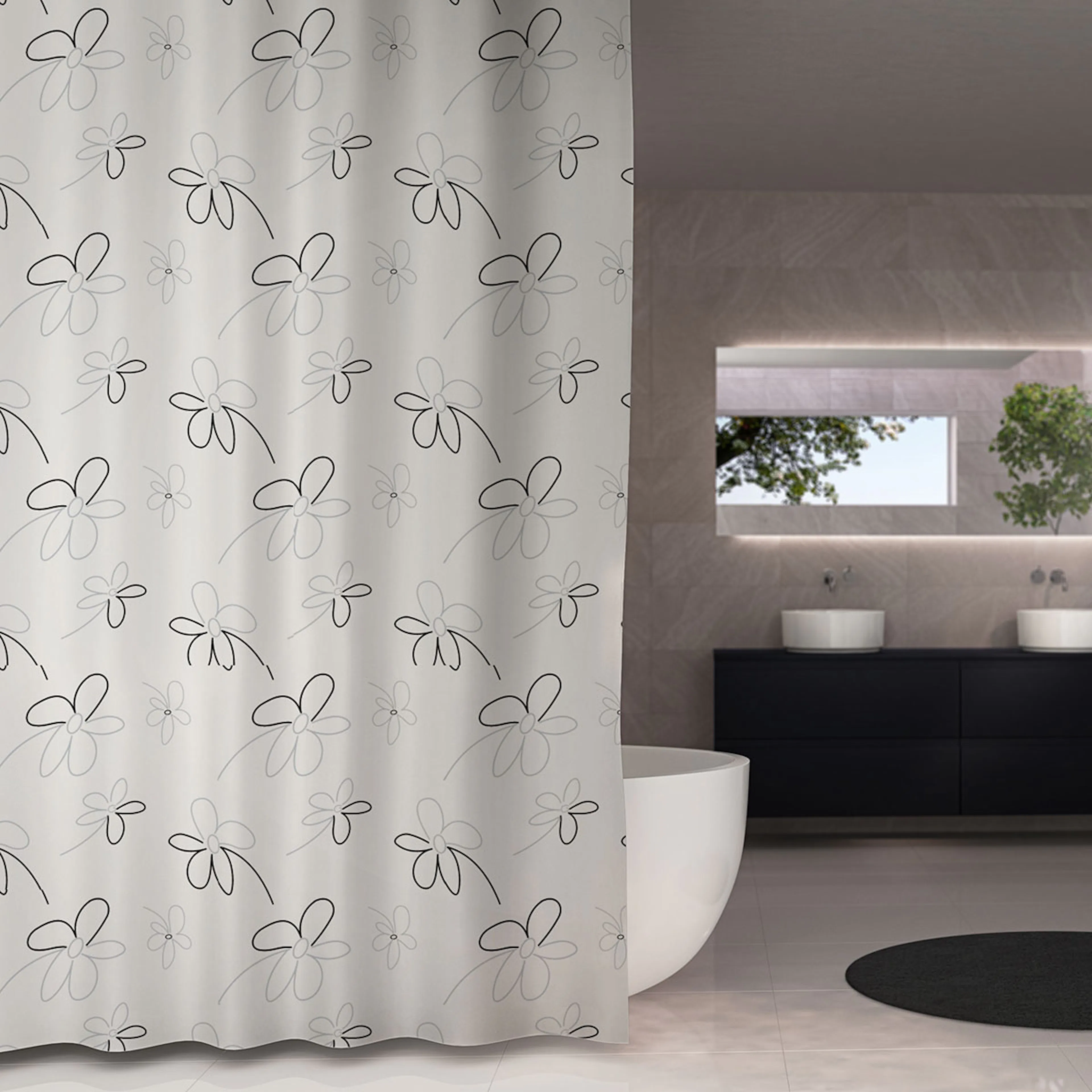 Duschdraperi Gipsy vit/grå 180x230 Vit/Grå, Storlek: 180x230 cm