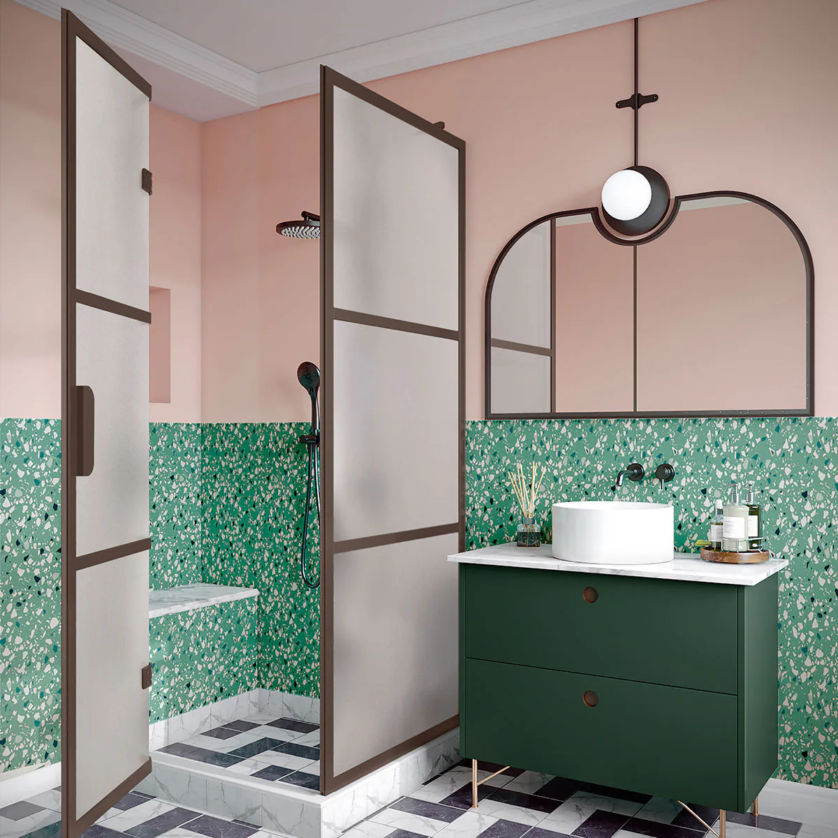 Duschhörn Hietakari Bläk 888 Tokyo Fast Vägg och Vikbara Dörr