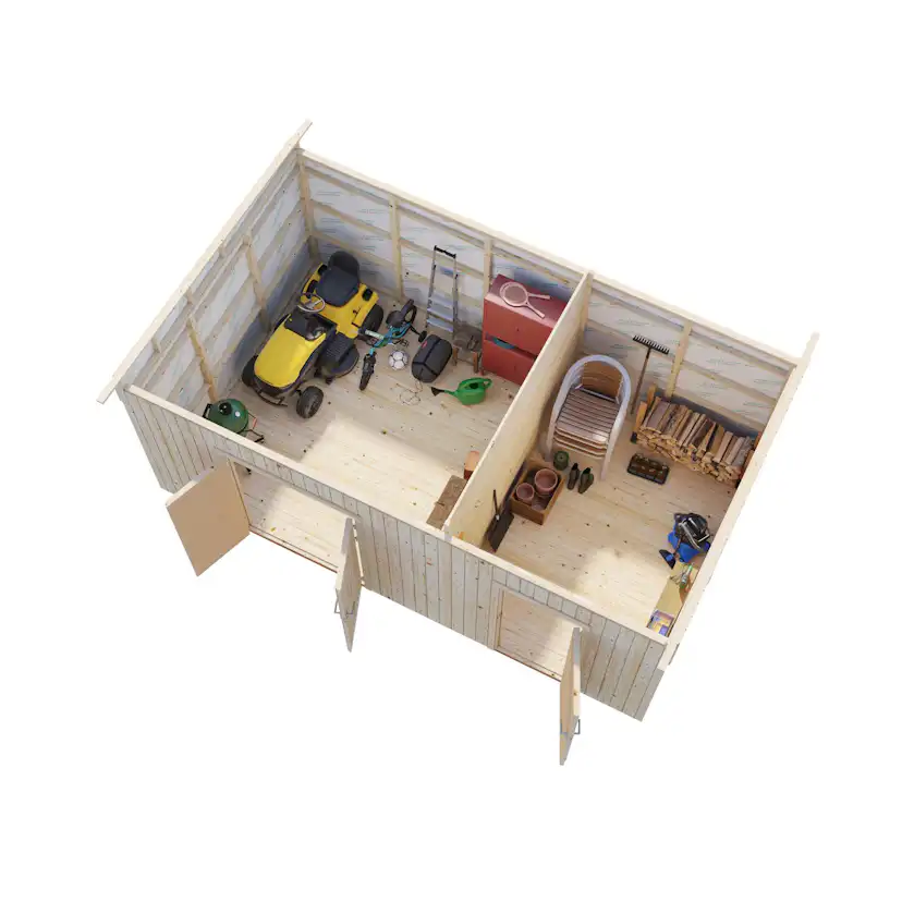 Förråd Palmako Kalle 16,9 m² Redskapsbod i Trä med Pulpettak & Dubbla Dörrar