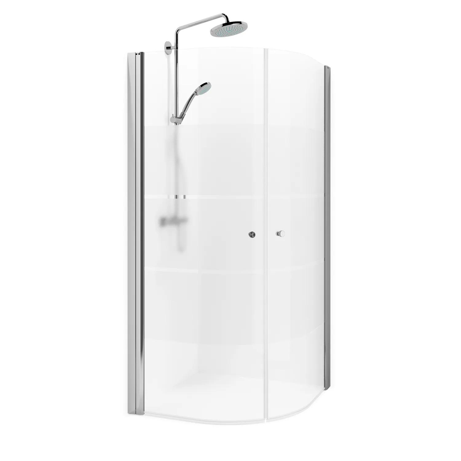 Spirit Rund 70x90 Bl Sc 700x900x1970 mm, Krom, Screentryckt glas med Knopp