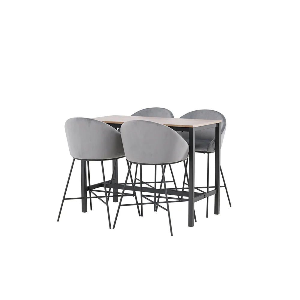 Camden Bar Table - Walnut / Walnut MDF +Velvet Bar Chair - B Valnöt/Grå