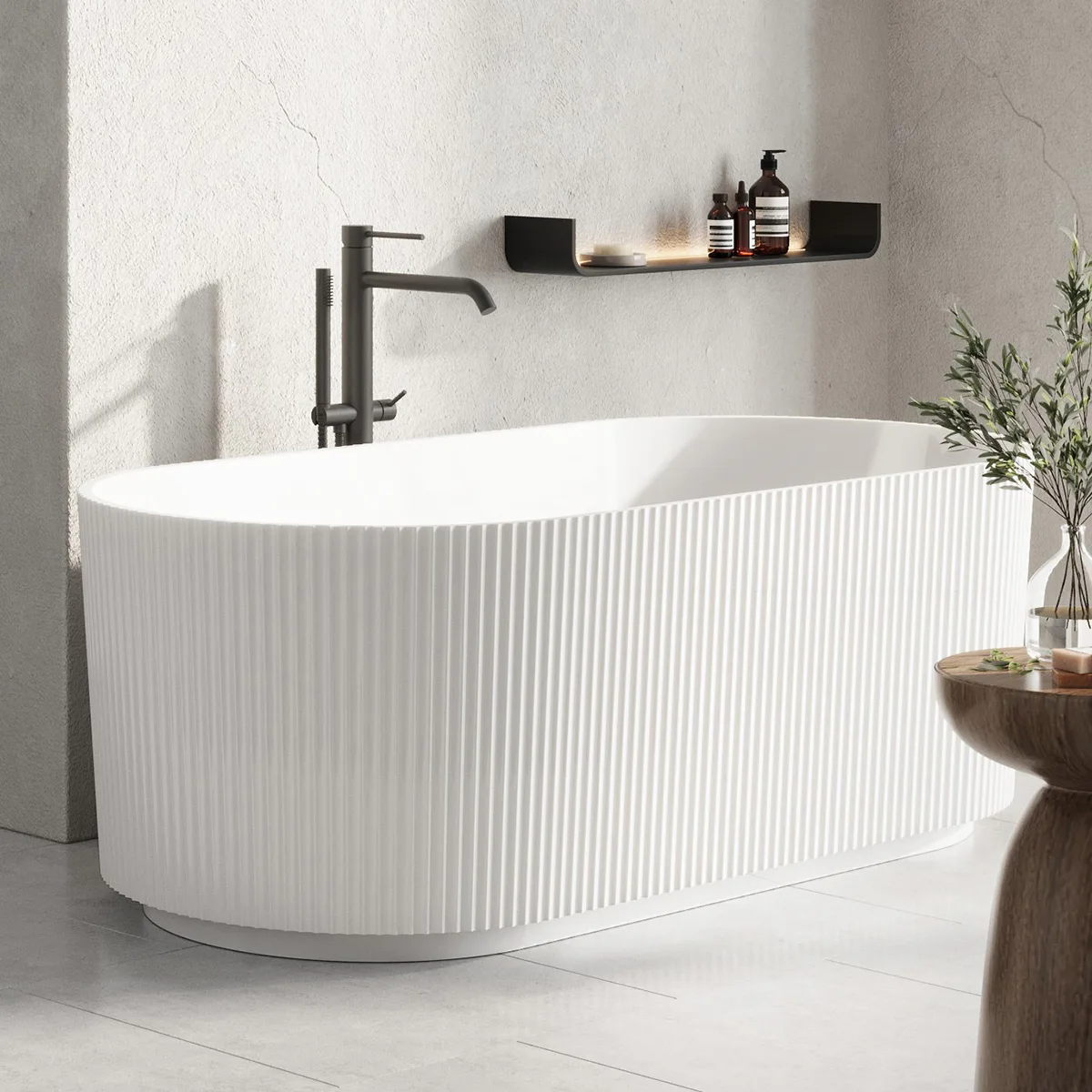 Leonora oval fristående badkar 1500x750mm, mat vit, benset 1500x750 mm