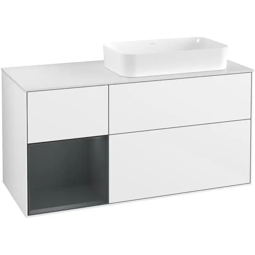 Tvättställsskåp Villeroy & Boch Finion med 3 Lådor Hylla och Bänkskiva för Ocentrerat Fristående Tvättställ