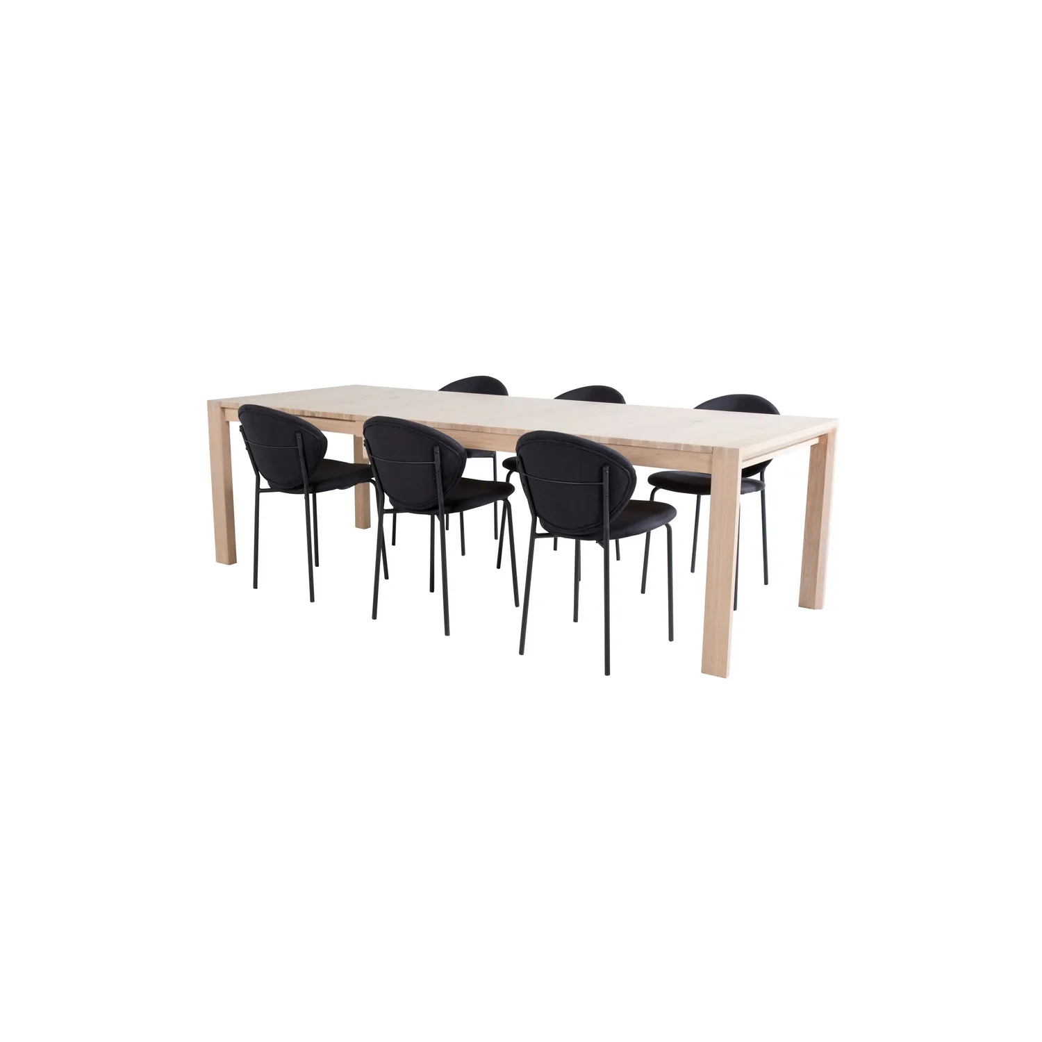 Slider Extention Table - White Wash+Vault Dining Chair Ljus Ek/Svart