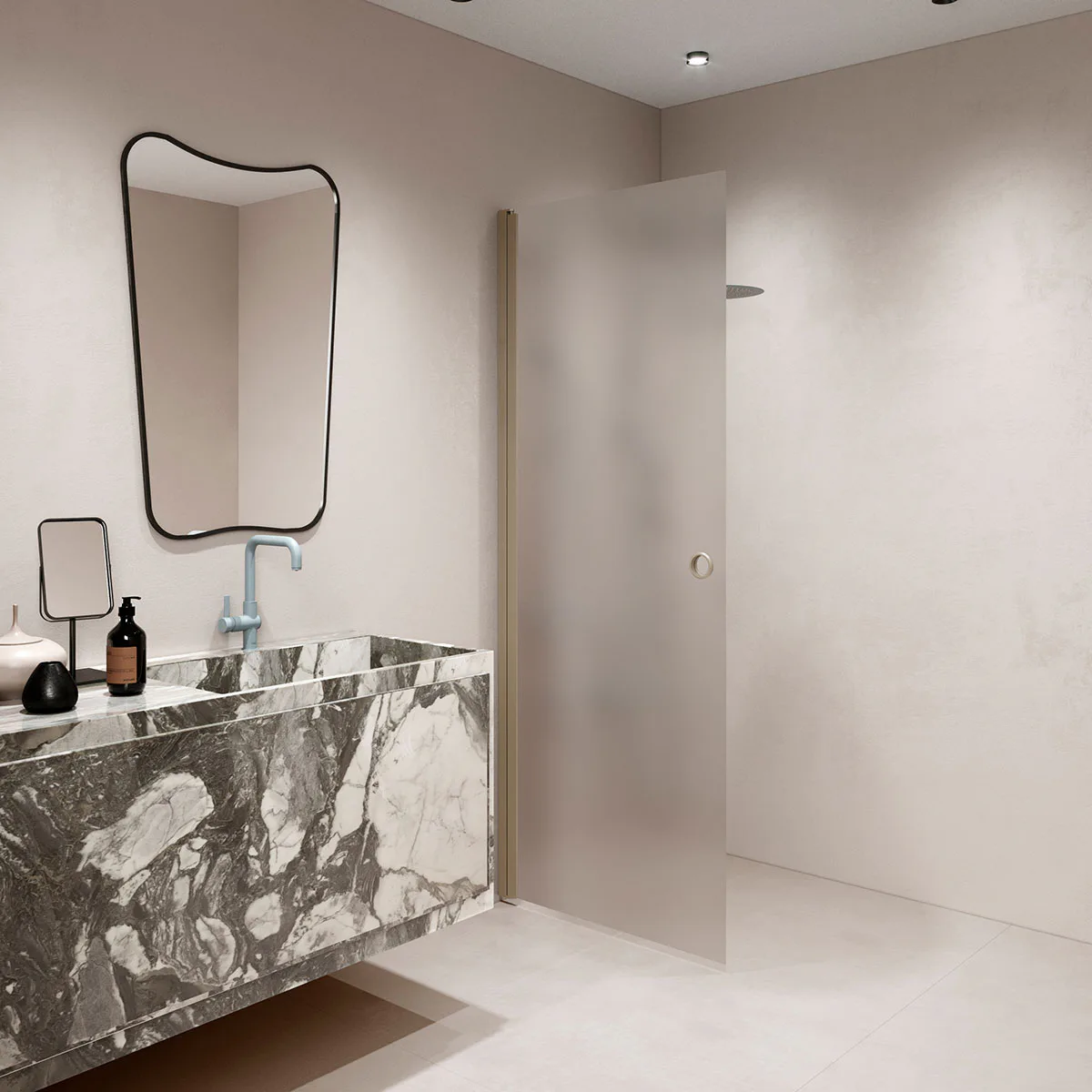 Forma 302 Vändbar duschvägg 835X2025 mm, Satin, Sand Profiler