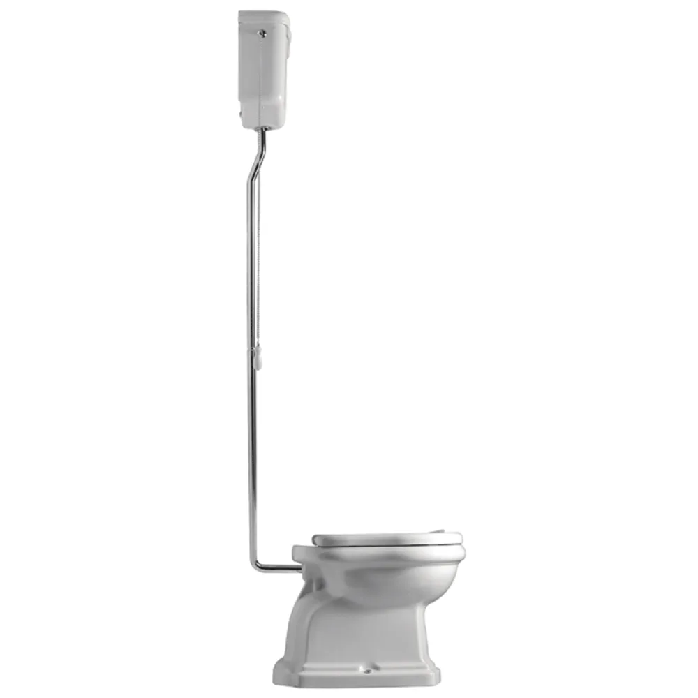 Retro HIGH toilet P-lås, Hvid m/krom rør Vit, Kromrör