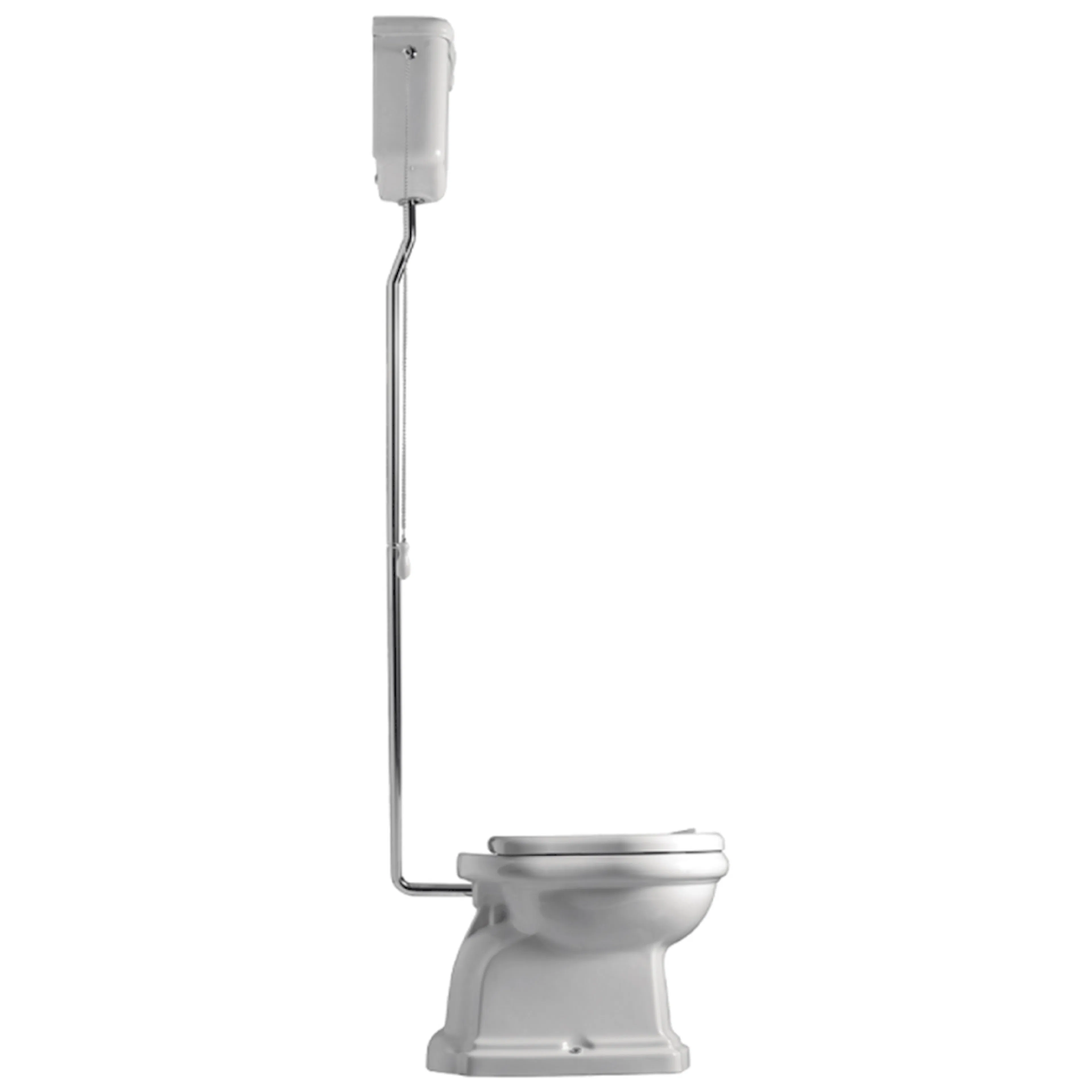 Retro HIGH toilet P-lås, Hvid m/krom rør Vit, Kromrör