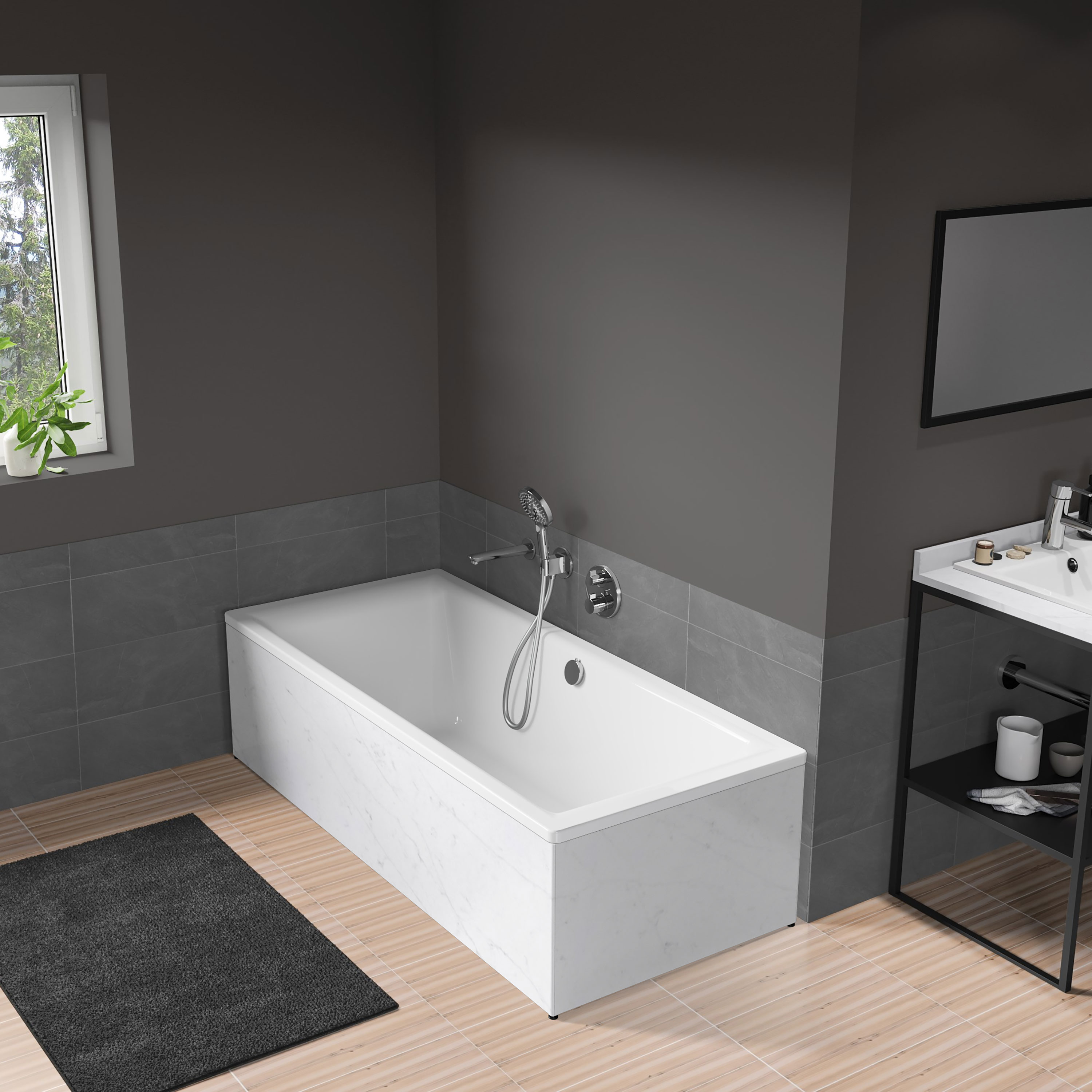 Puro Duo badkar med front Eternal Statuario 1800 mm, Eternal Statuario
