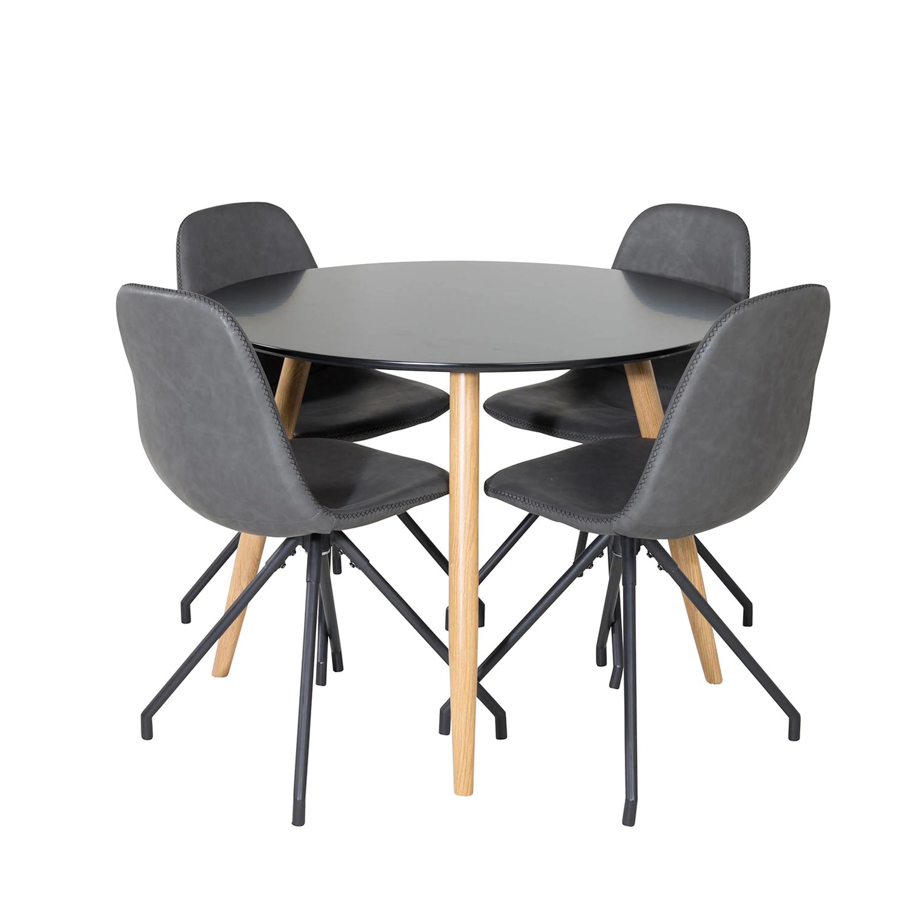 Plaza Round Table - Black / Oak+Polar Chair-Black Stitches_4 Svart/Ek/Svart