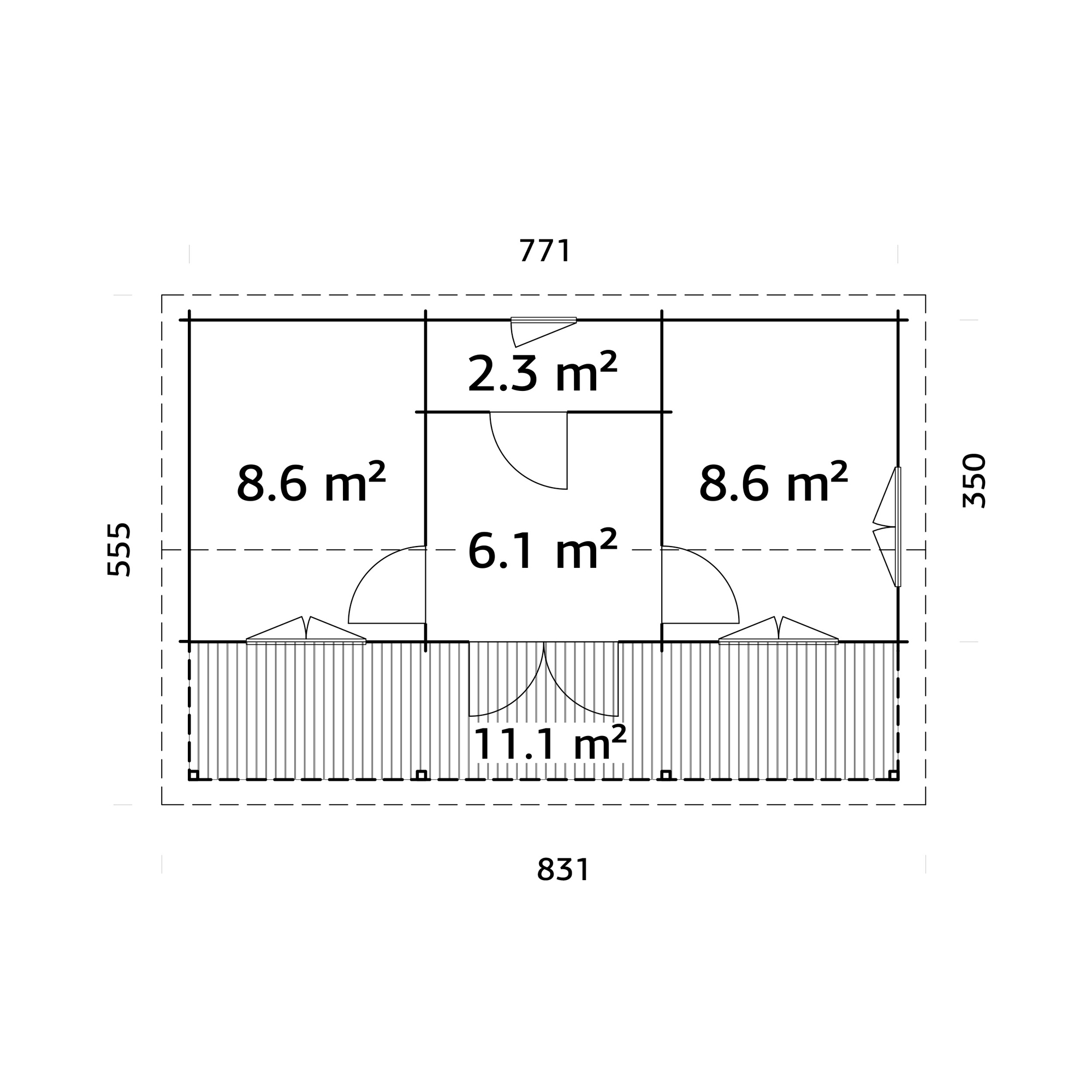 Fritidshus Palmako Sandra 38,6 m² Komplett Stuga med Altan & Sadeltak