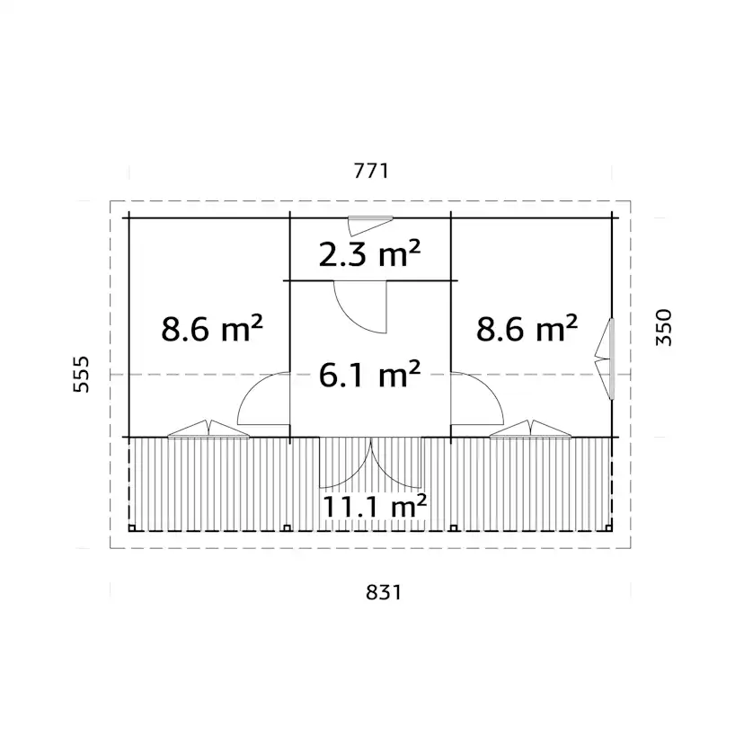 Fritidshus Palmako Sandra 38,6 m² Komplett Stuga med Altan & Sadeltak