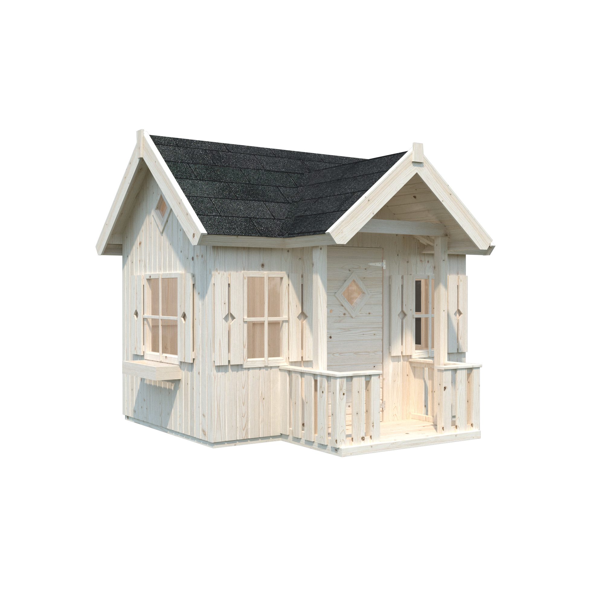 Lekstuga Palmako Jennie 3,7 m² Trästuga med Altan & Sadeltak