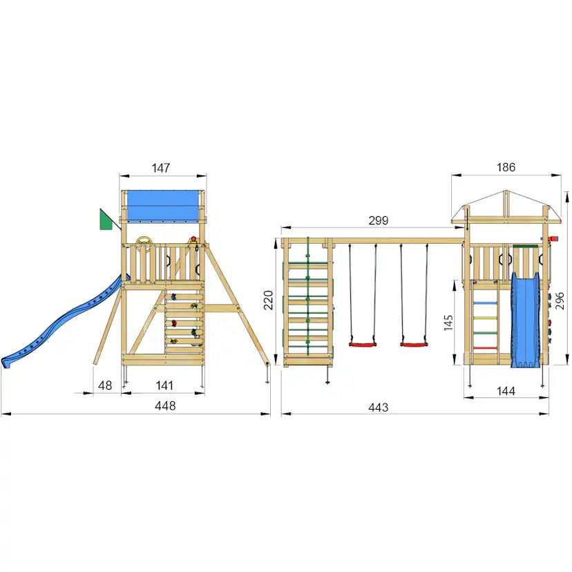 Lektorn Jungle Gym Fort 2.1 m/2 Climb Modul Med Blå Rutschkana
