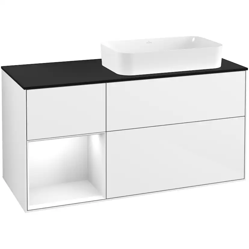 Tvättställsskåp Villeroy & Boch Finion med 3 Lådor Hylla och Bänkskiva för Ocentrerat Fristående Tvättställ