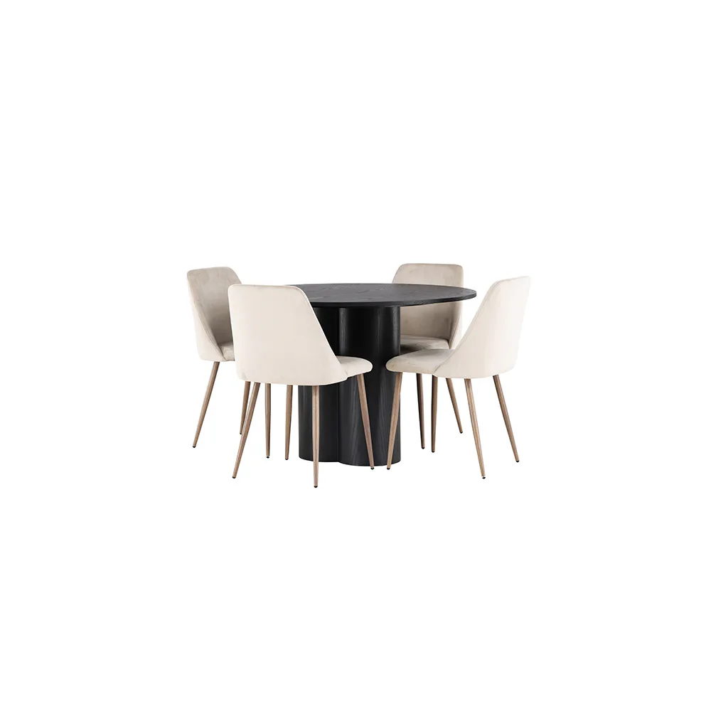 Matgrupp Venture Home Olivia Ø110 cm med 4 st Night stolar Beige/Svart