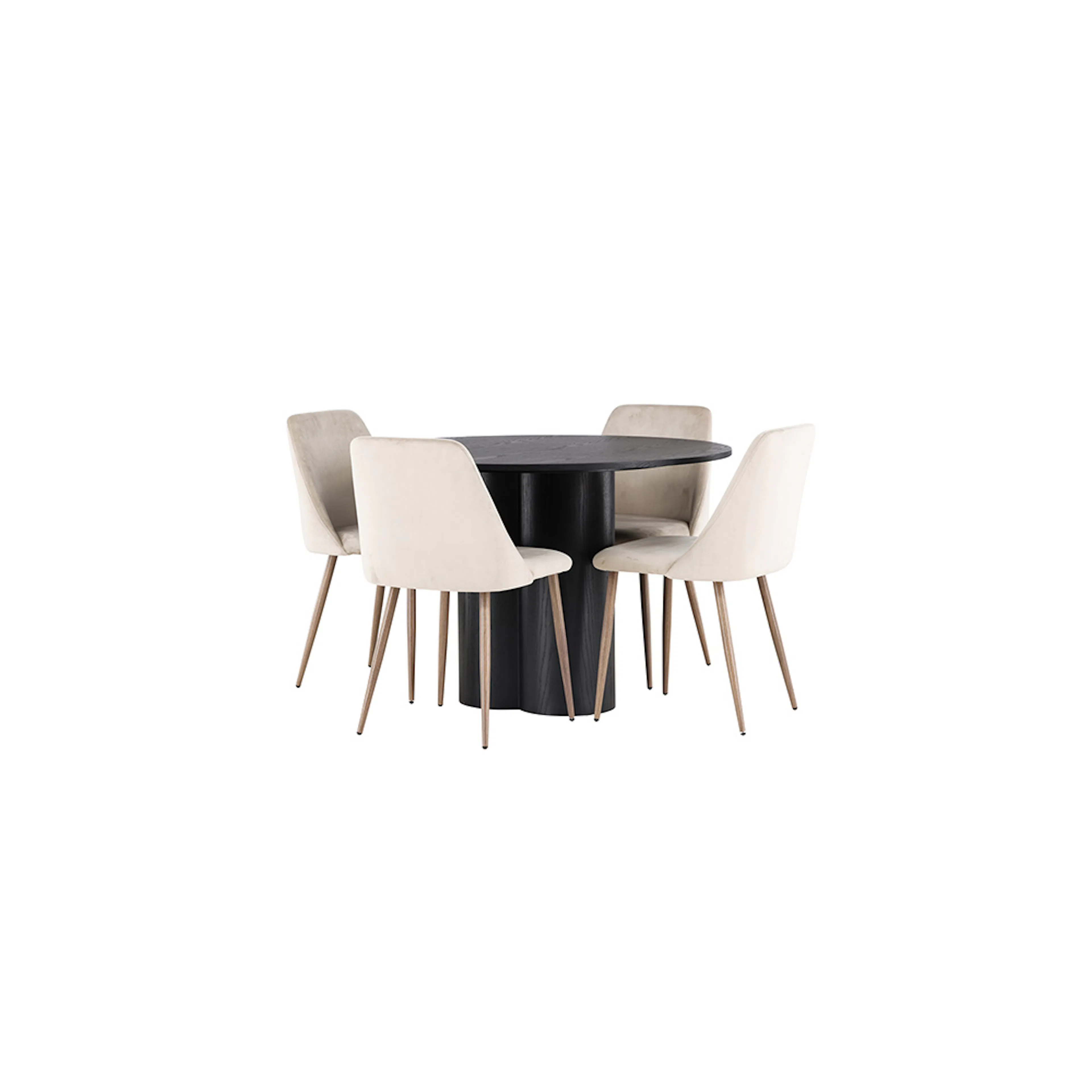 Matgrupp Venture Home Olivia Ø110 cm med 4 st Night stolar Beige/Svart