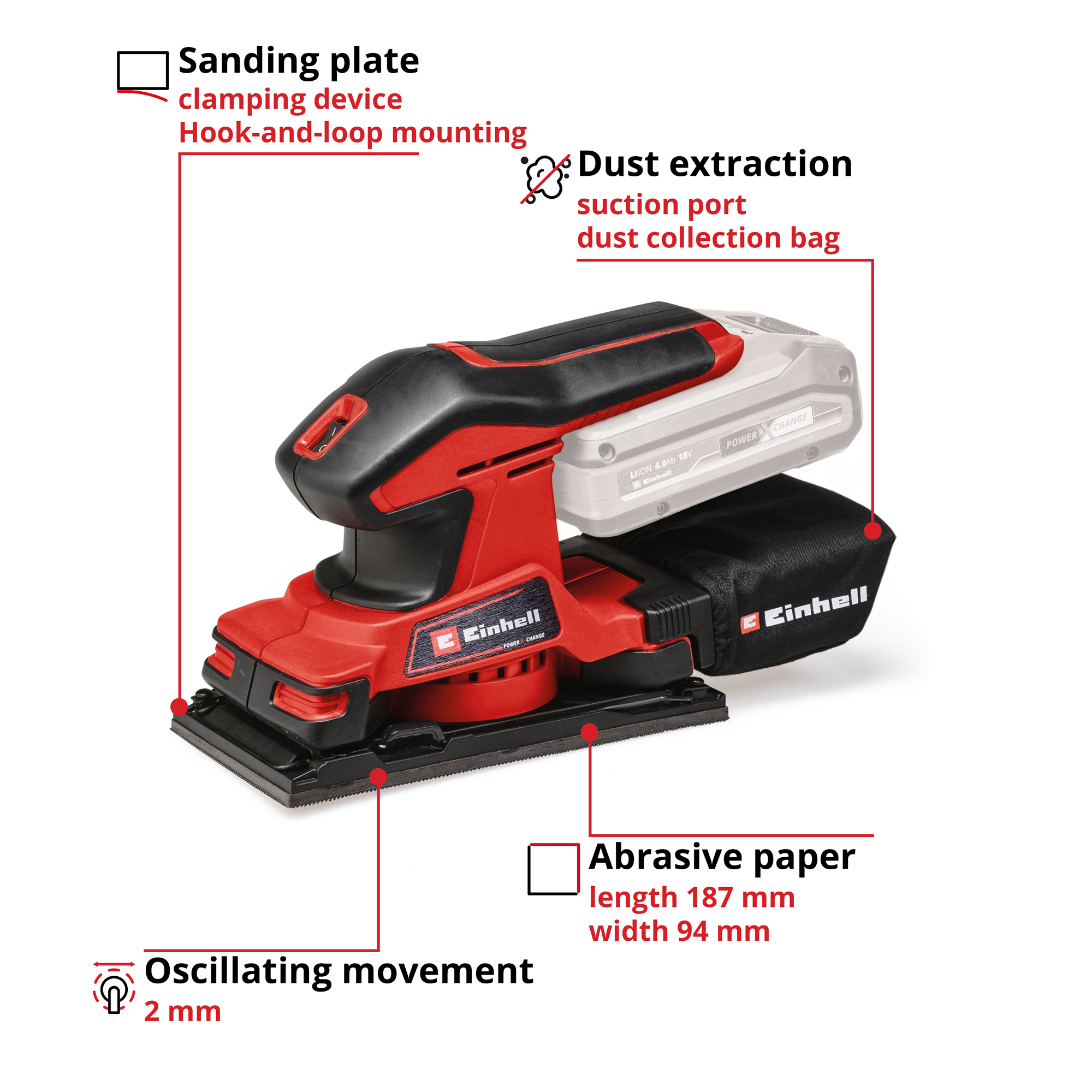 Slipmaskin Einhell TC-OS 18/187 Li 18V Utan Batteri & Laddare