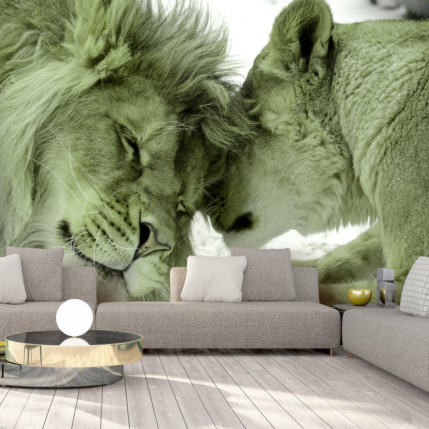 Fototapet Arkiio Lion Tenderness Grön