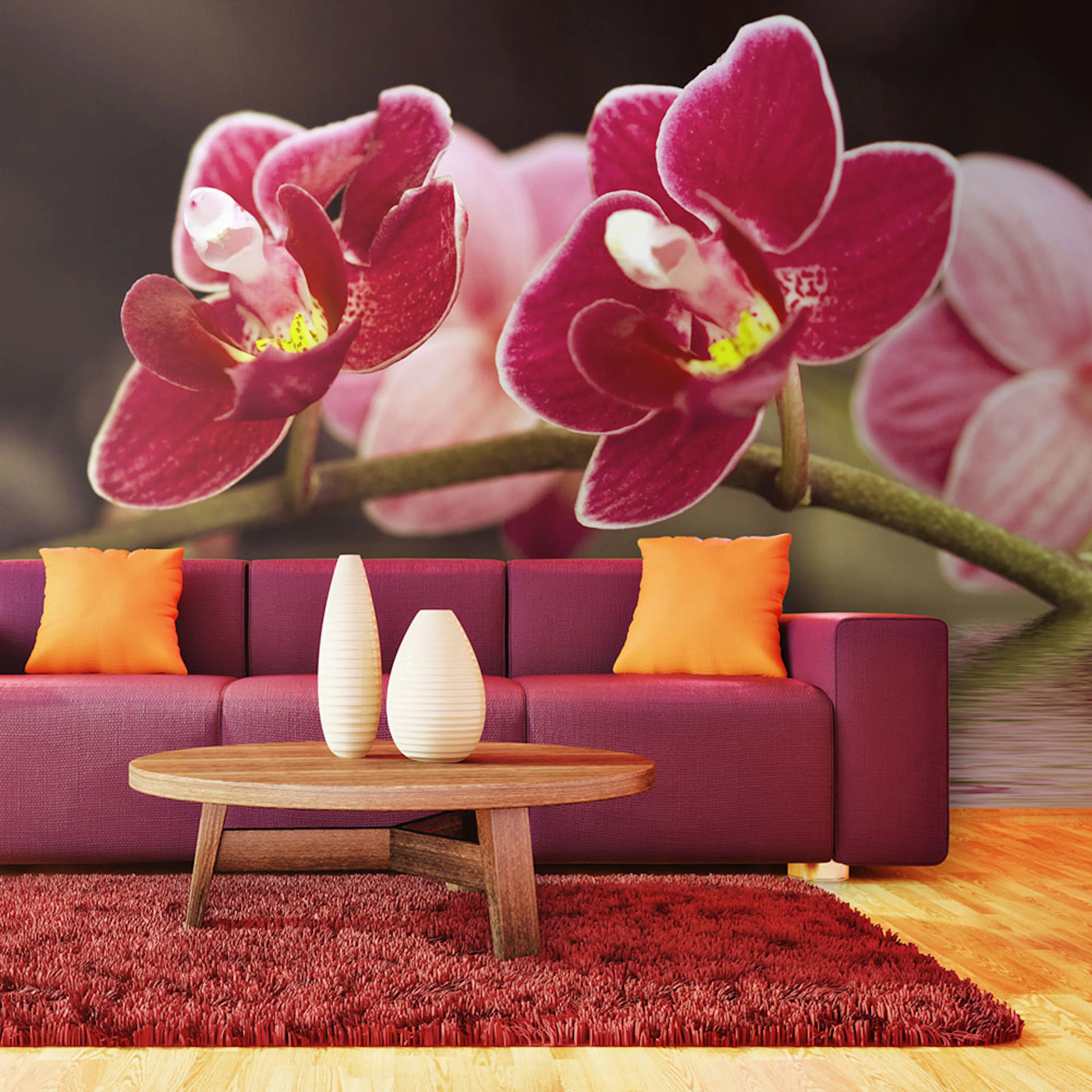 Fototapet Arkiio Vacker orkidé blommor på vattnet 450x270 cm