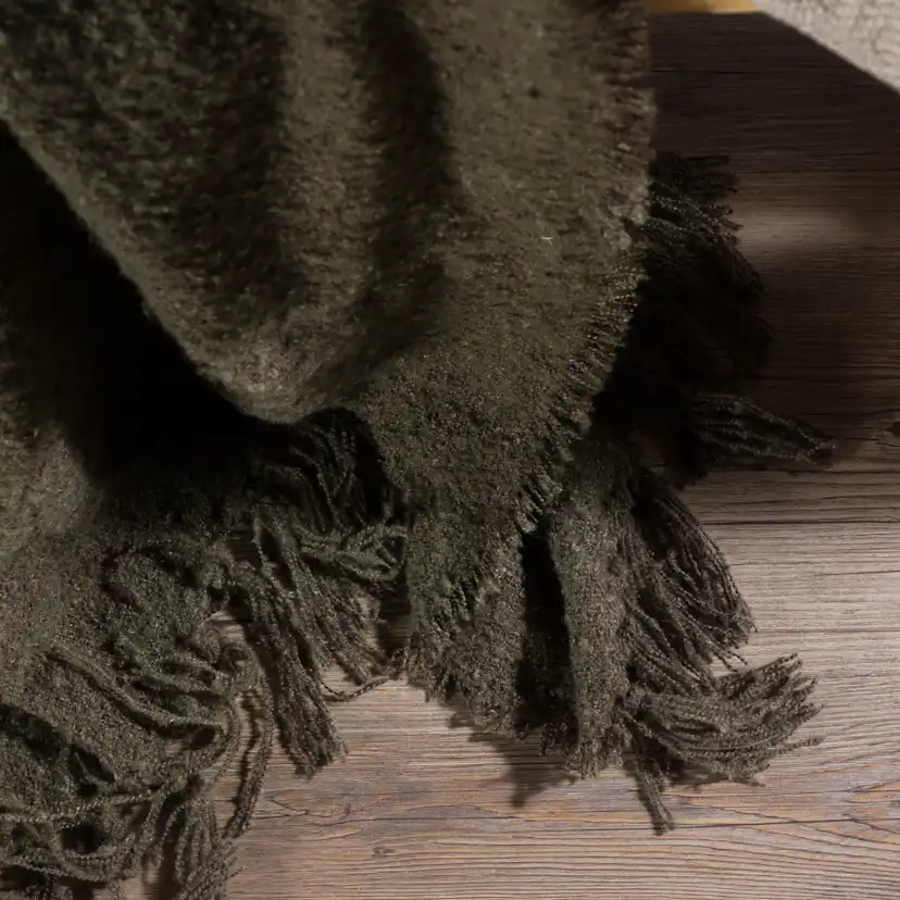 Stanly Throw poly/ribbon/tassels - Grey / - 130*170 Grön