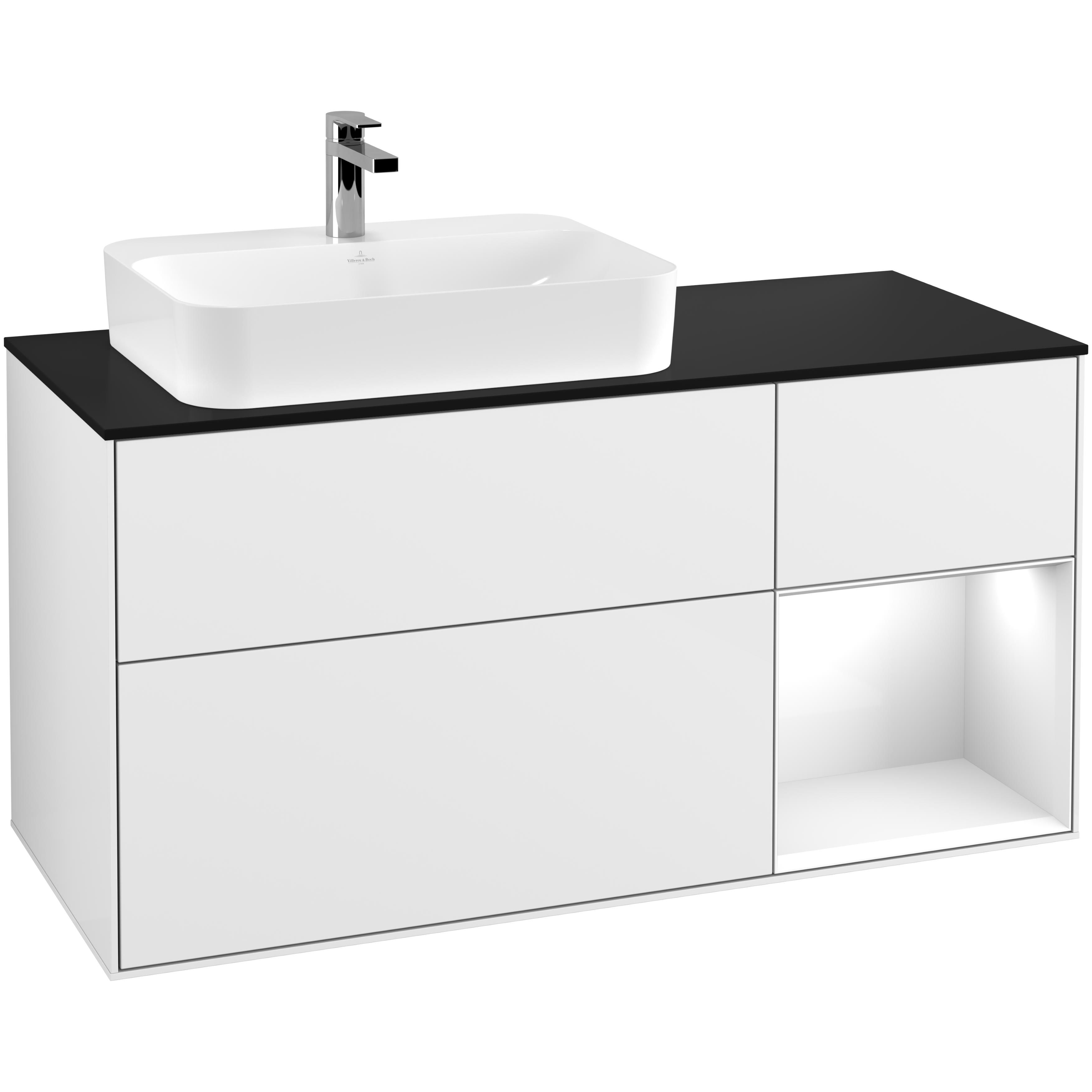 Tvättställsskåp Villeroy & Boch Finion med 3 Lådor Hylla och Bänkskiva för Ocentrerat Ytmonterat Tvättställ