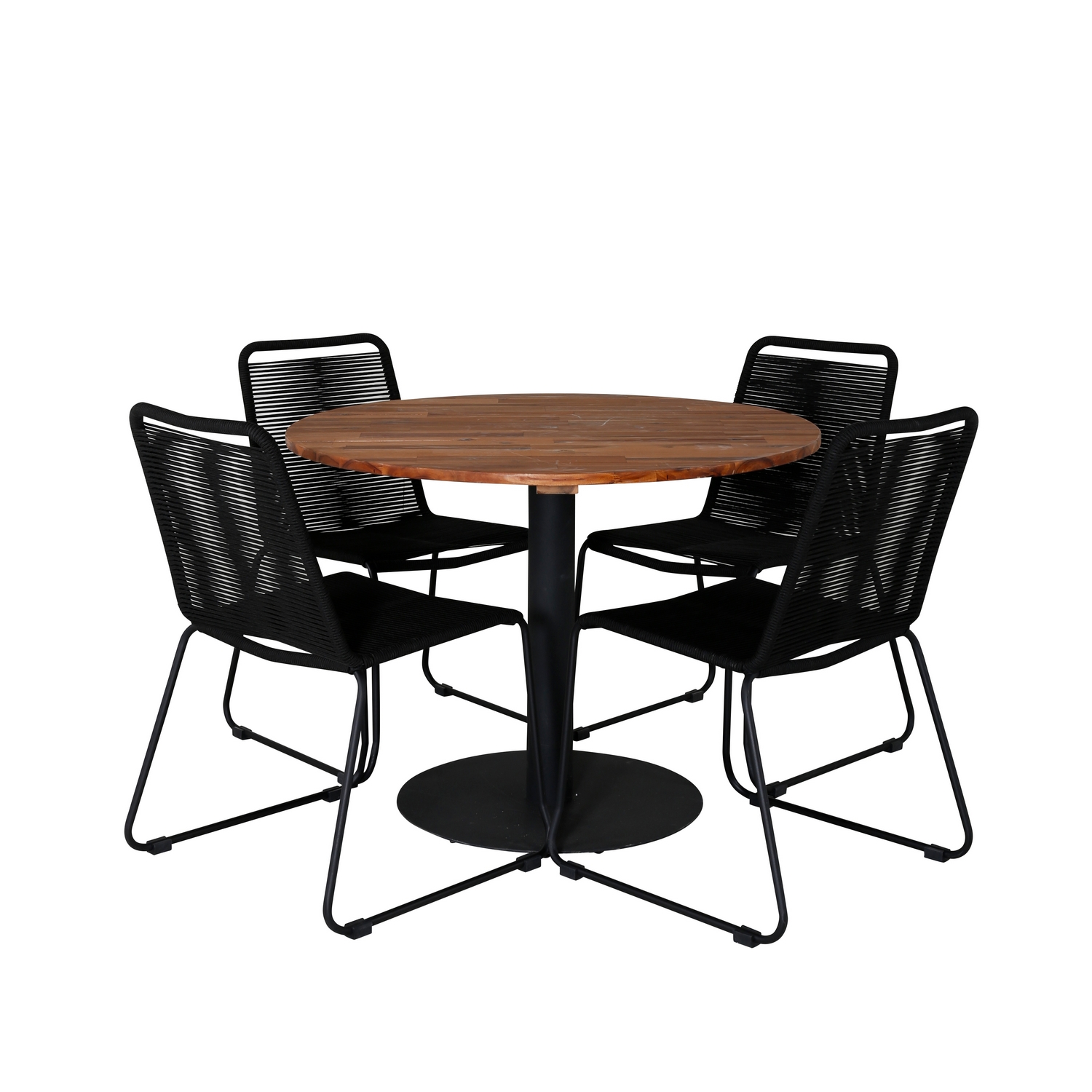 Cot Dining Table - Black steel / Acacia (teaklook) - ø100cm+ Svart