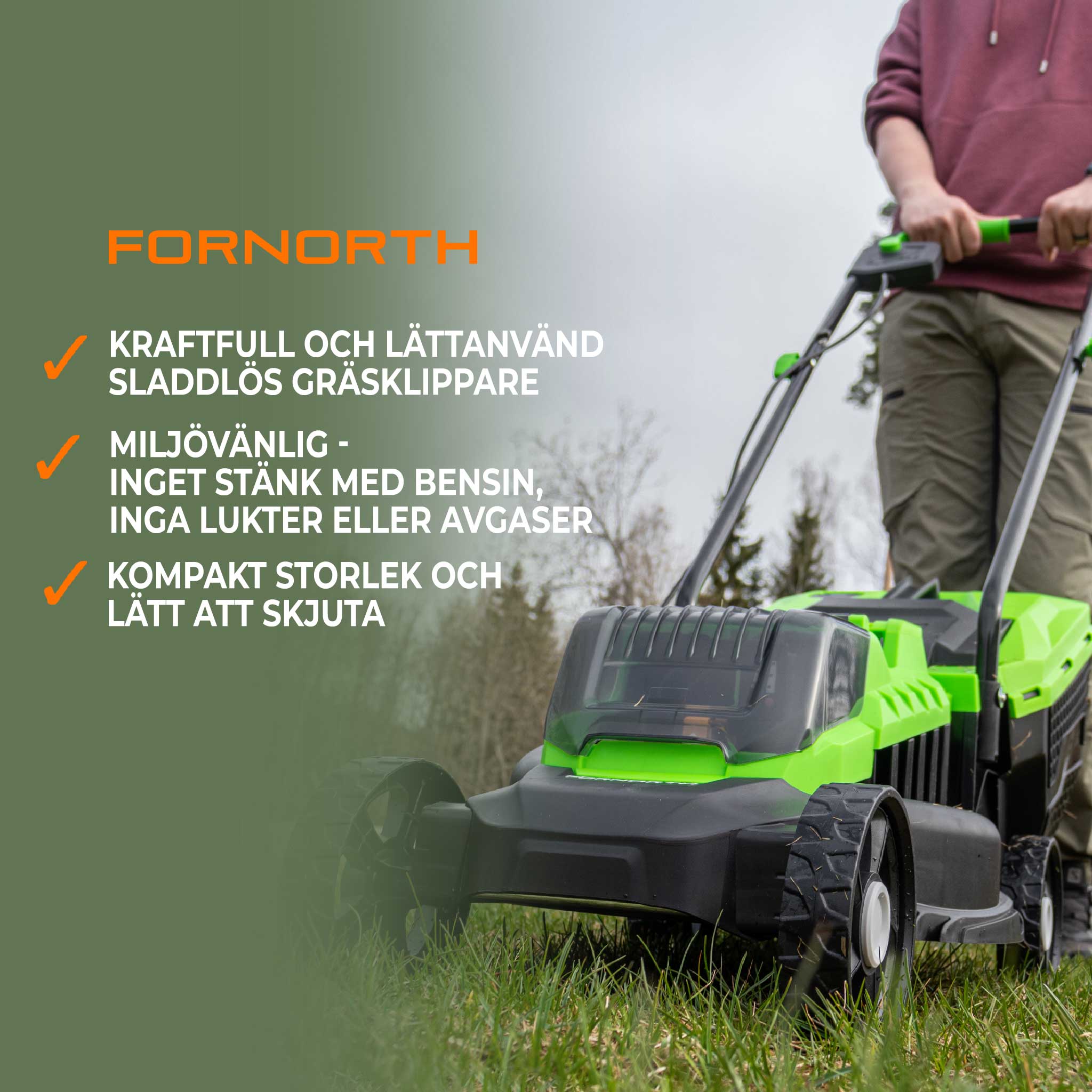 Gräsklippare Fornorth GH1000E 20 V med Batteri och Laddare