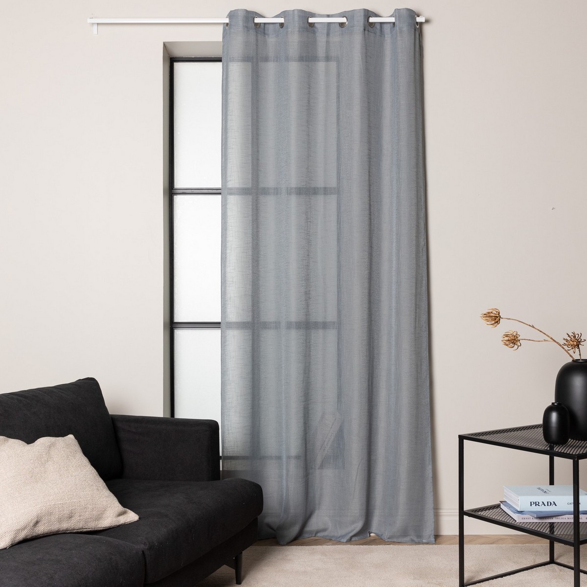Kaya Curtain Polyester/fake linen - Grey - 140*290 - Eyelet Grå, Längd: 290 cm
