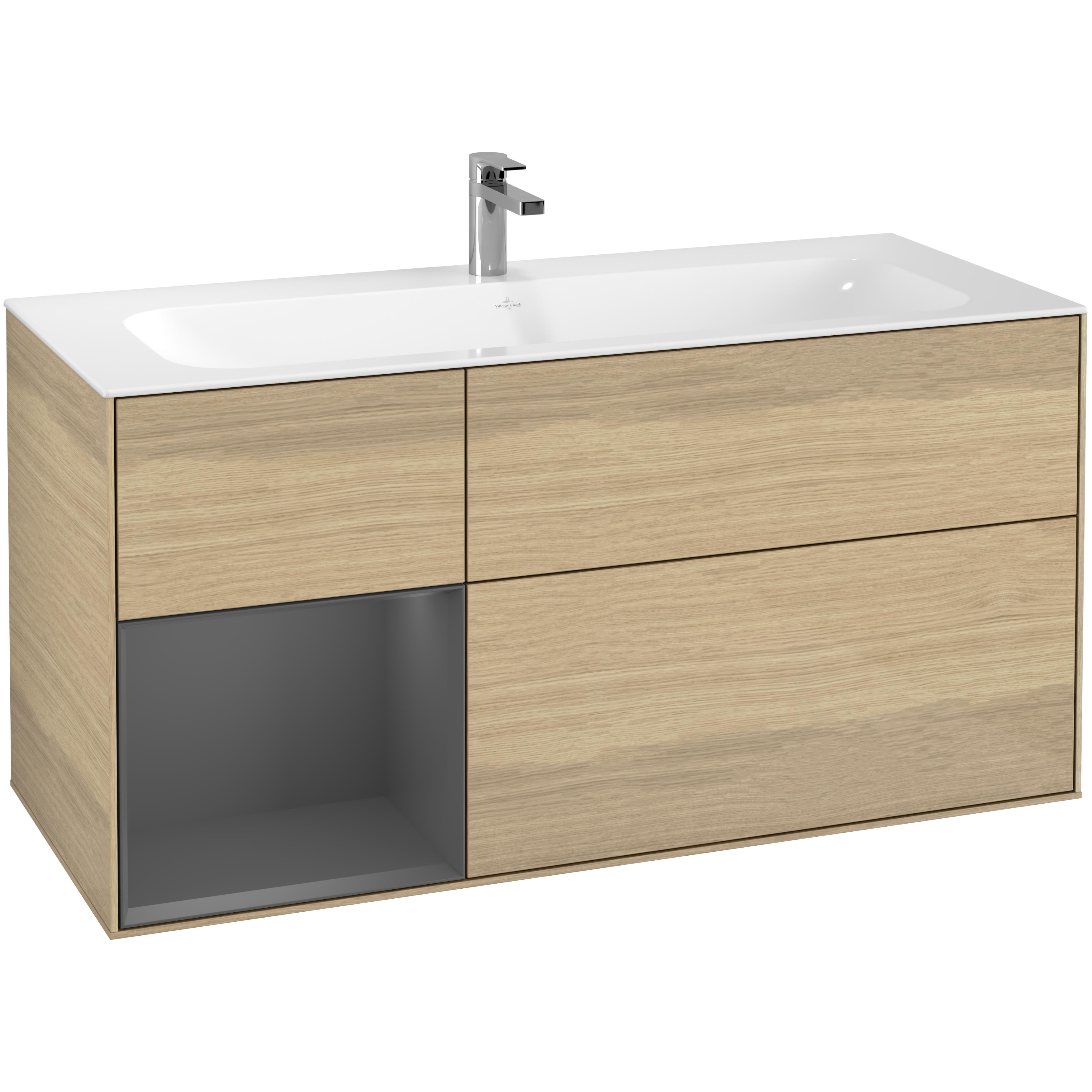Tvättställsskåp Villeroy & Boch Finion F060GKPC Ekfanér/Antracitgrå Mattlack, Lucka Vänster