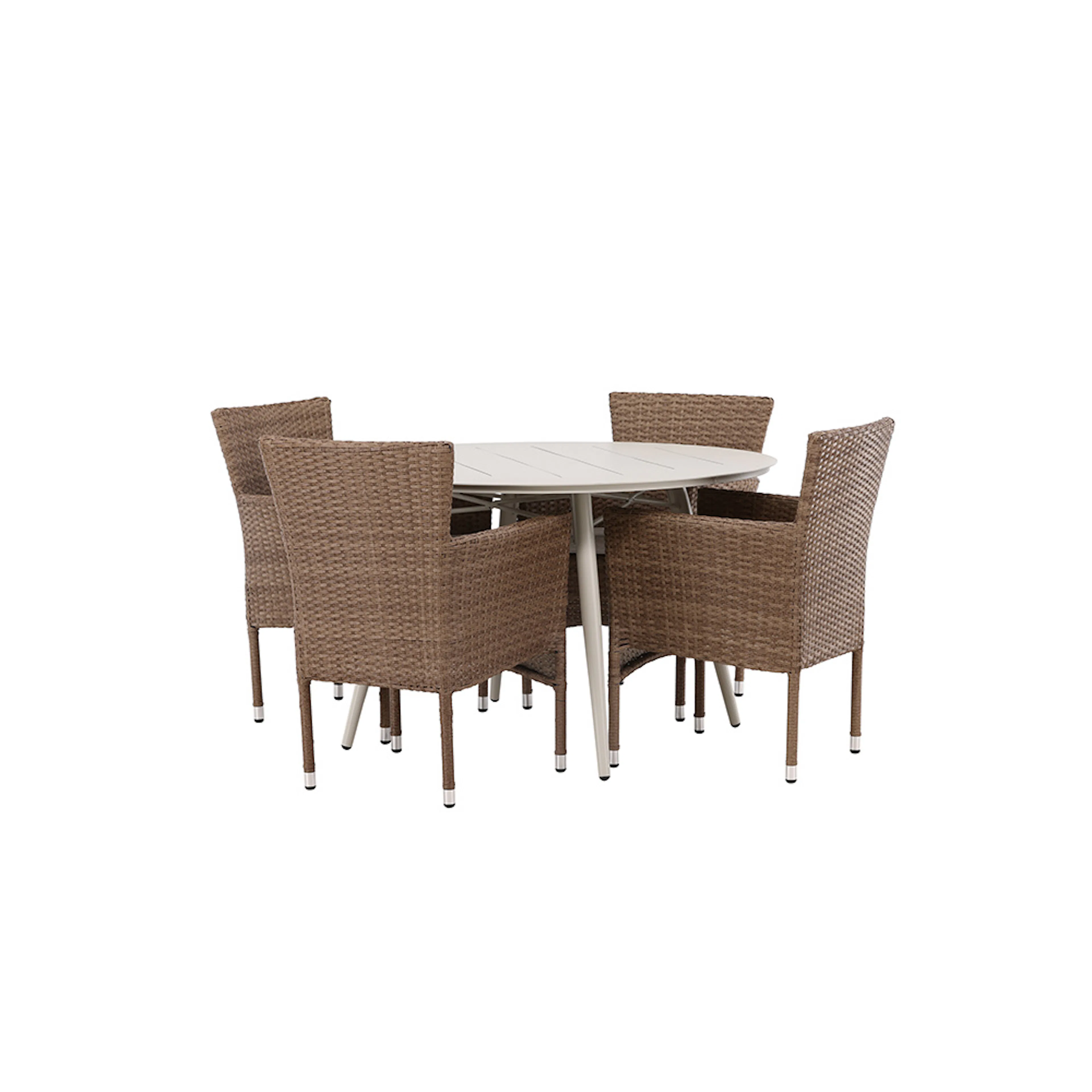 Lina Dining Table - Beige - Round 120 cm +Malina Diningchair Beige, Natur