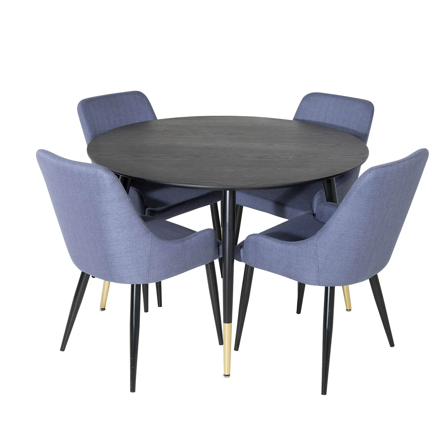 Dipp Table-Black/Black Brass+Plaza Chair -Blue Fabric_4 Svart/Mässing/Blå