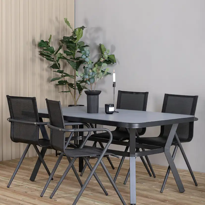 Matgrupp Venture Home Vyn Svart med 4 Anve Matstolar