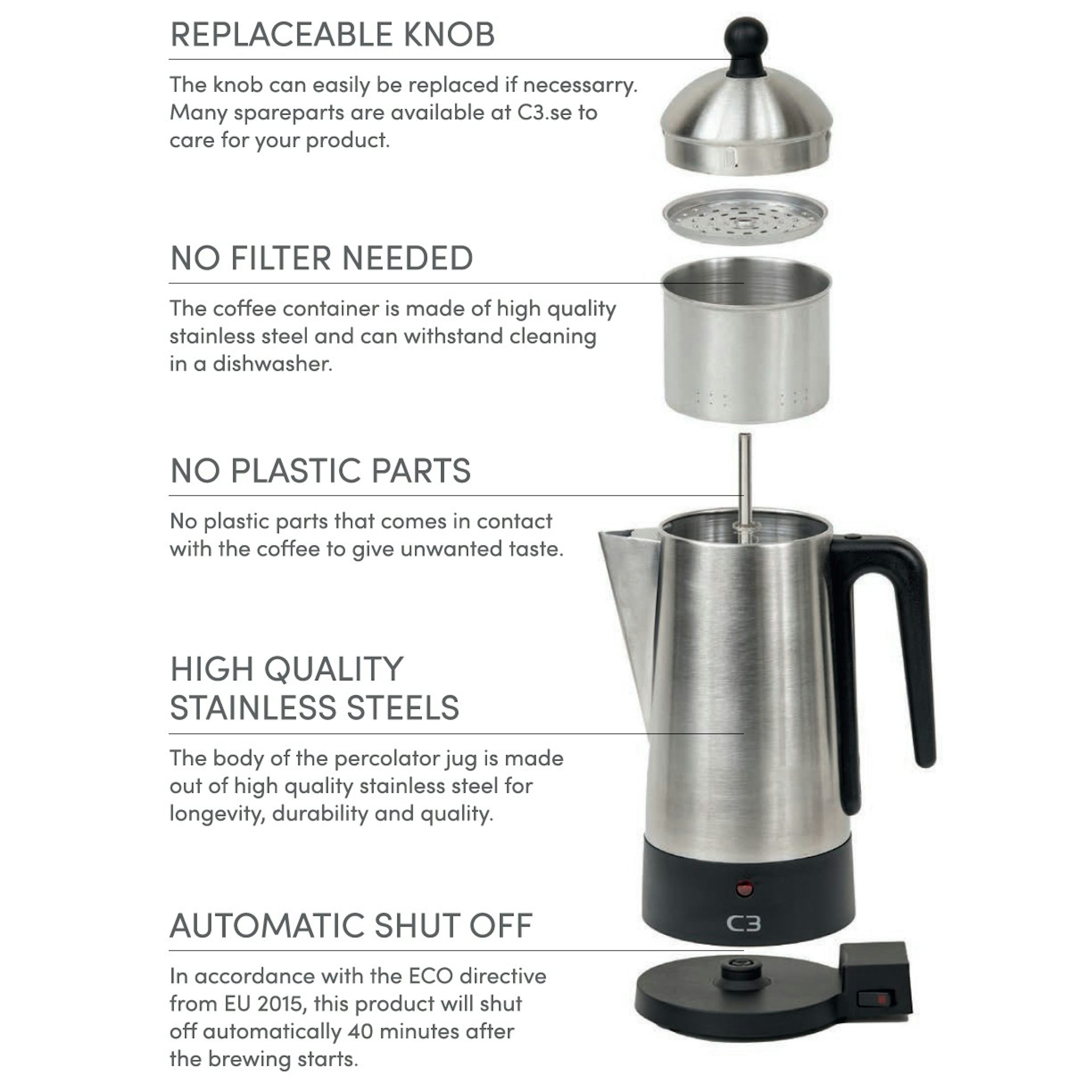 Perkolator Champion C3 Design Svart Stål 6kp