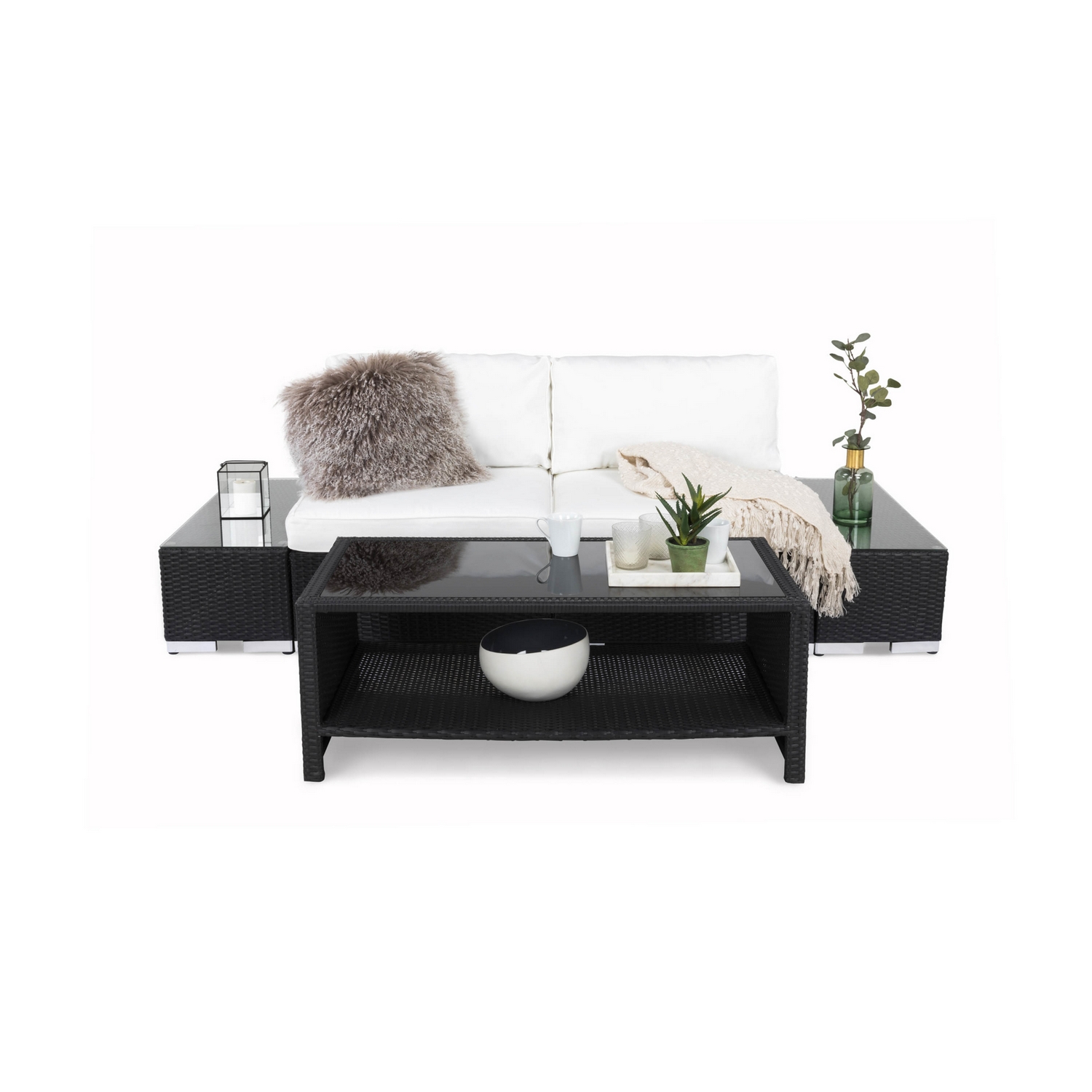 Loungegrupp Comfort Garden Bahamas 2-sits med Avslut och Bord med Hylla Utomhus