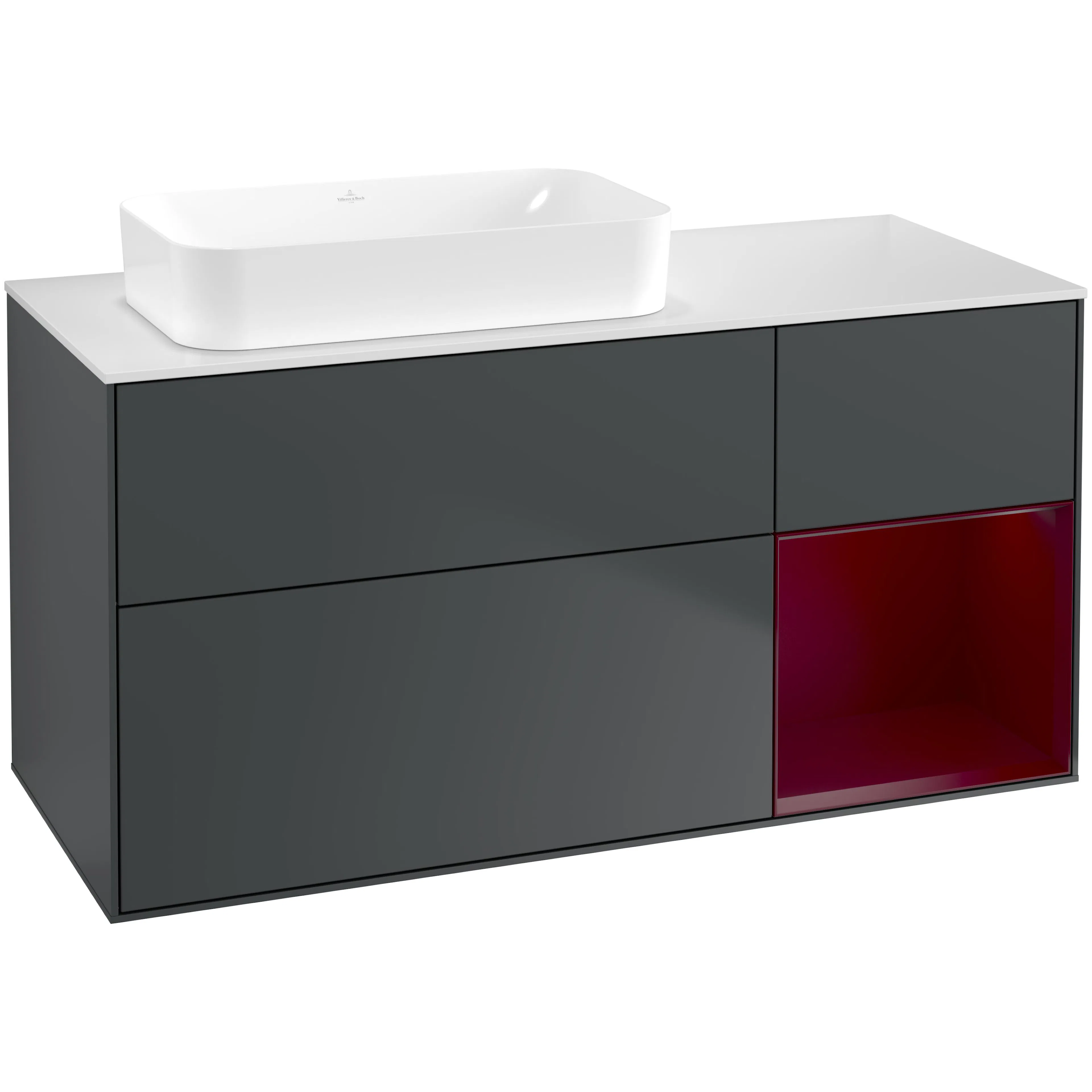 Tvättställsskåp Villeroy & Boch Finion med 3 Lådor Hylla och Bänkskiva för Ocentrerat Fristående Tvättställ