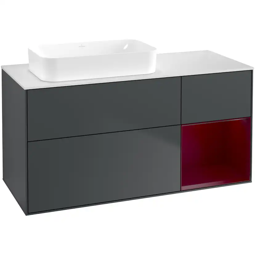 Tvättställsskåp Villeroy & Boch Finion med 3 Lådor Hylla och Bänkskiva för Ocentrerat Fristående Tvättställ