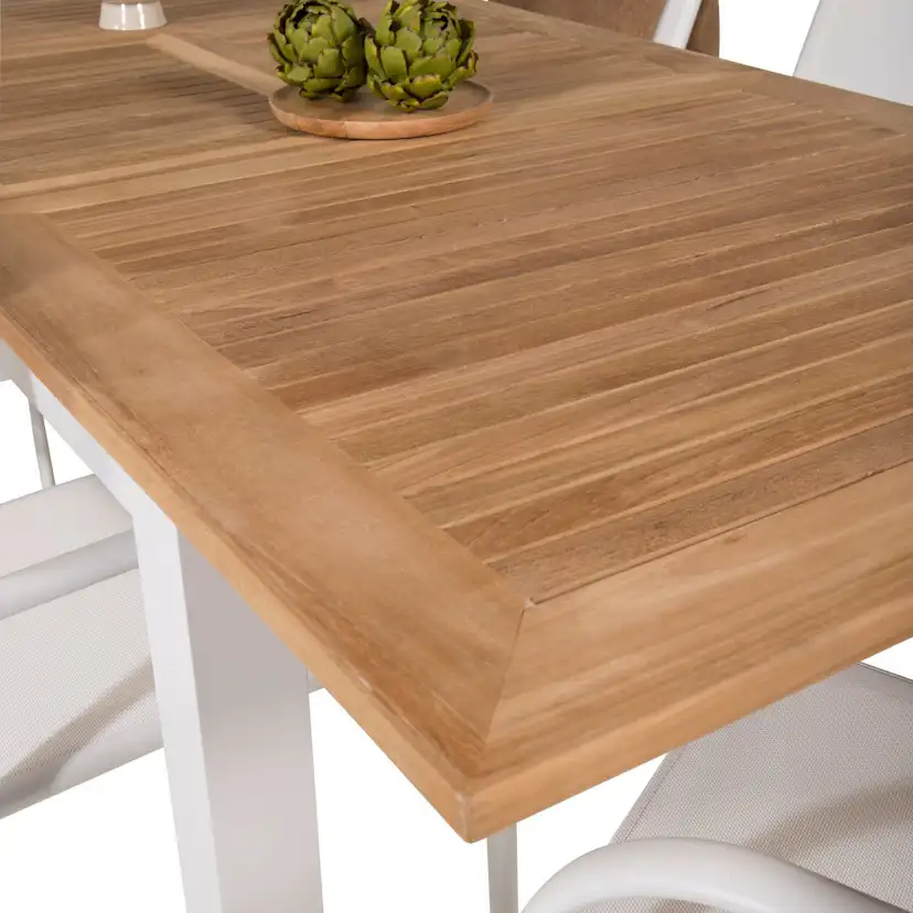 Panama Dining Table 152/210*90 - White Alu / Teak+Santorini Blanka Ben
